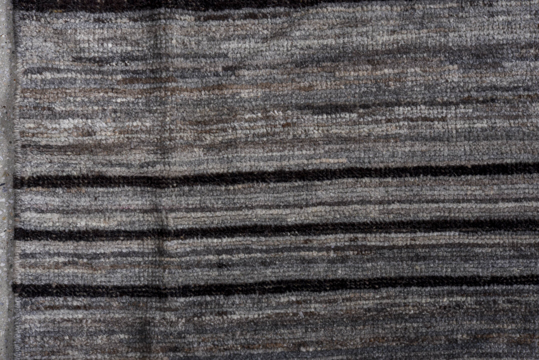 10' x 13' one-of-a-kind handmade vintage Tulu large size rug. Color palette: gray, charcoal, ivory, black