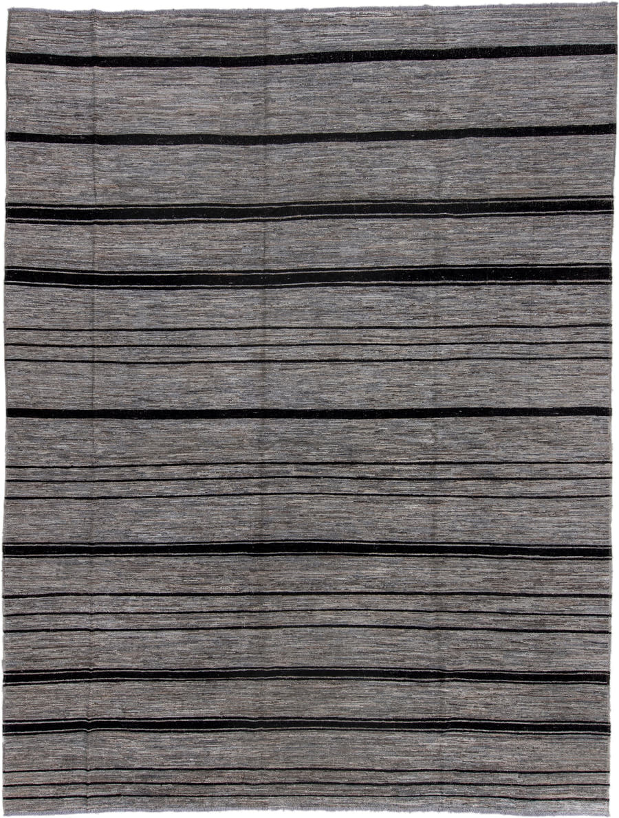10' x 13' one-of-a-kind handmade vintage Tulu large size rug. Color palette: gray, charcoal, black, slate