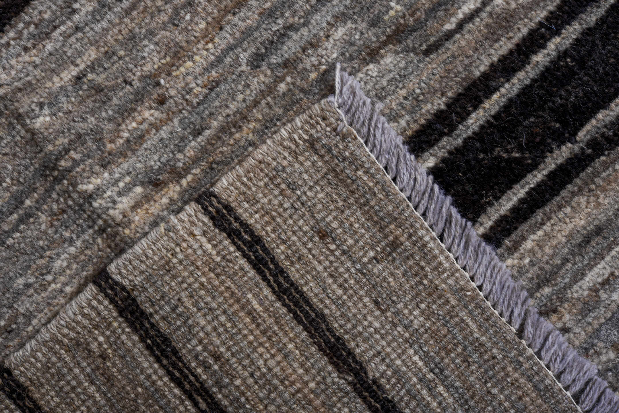 10' x 13' one-of-a-kind handmade vintage Tulu large size rug. Color palette: gray, charcoal, black, slate