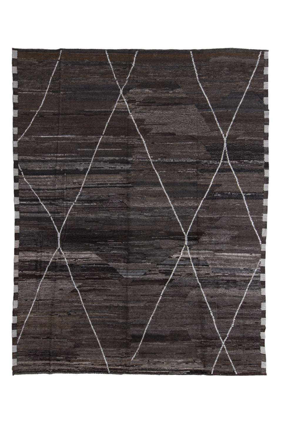 10' x 13' one-of-a-kind handmade vintage Tulu large size rug. Color palette: black, blue, charcoal, dark gray, dim gray