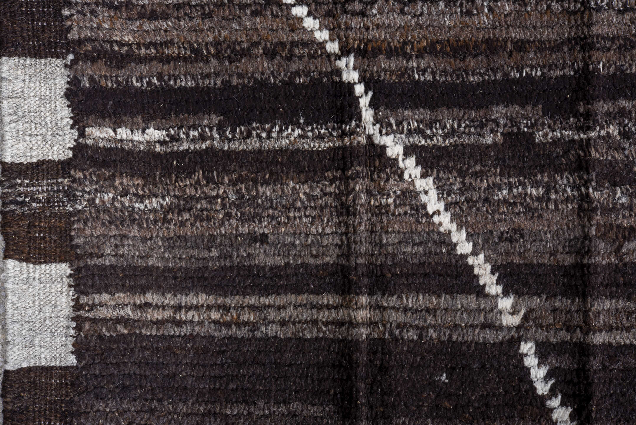 10' x 13' one-of-a-kind handmade vintage Tulu large size rug. Color palette: brown, charcoal, ivory, taupe, slate, gray