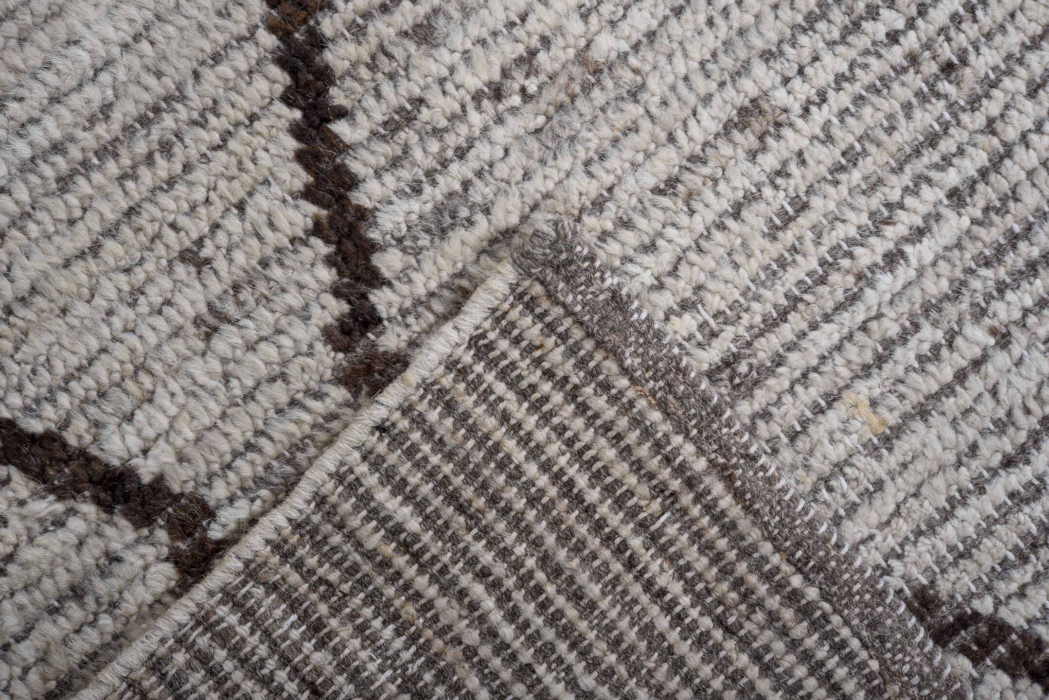 8' x 9' one-of-a-kind handmade vintage Tulu large size rug. Color palette: ivory, charcoal, taupe, gray, black, beige