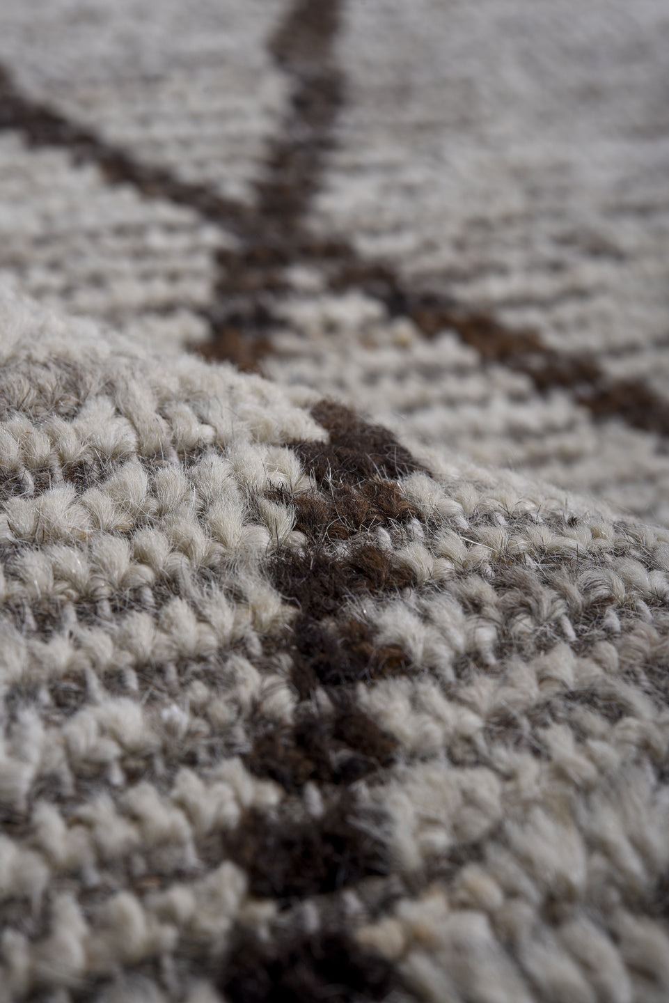 8' x 9' one-of-a-kind handmade vintage Tulu large size rug. Color palette: ivory, charcoal, taupe, gray, black, beige