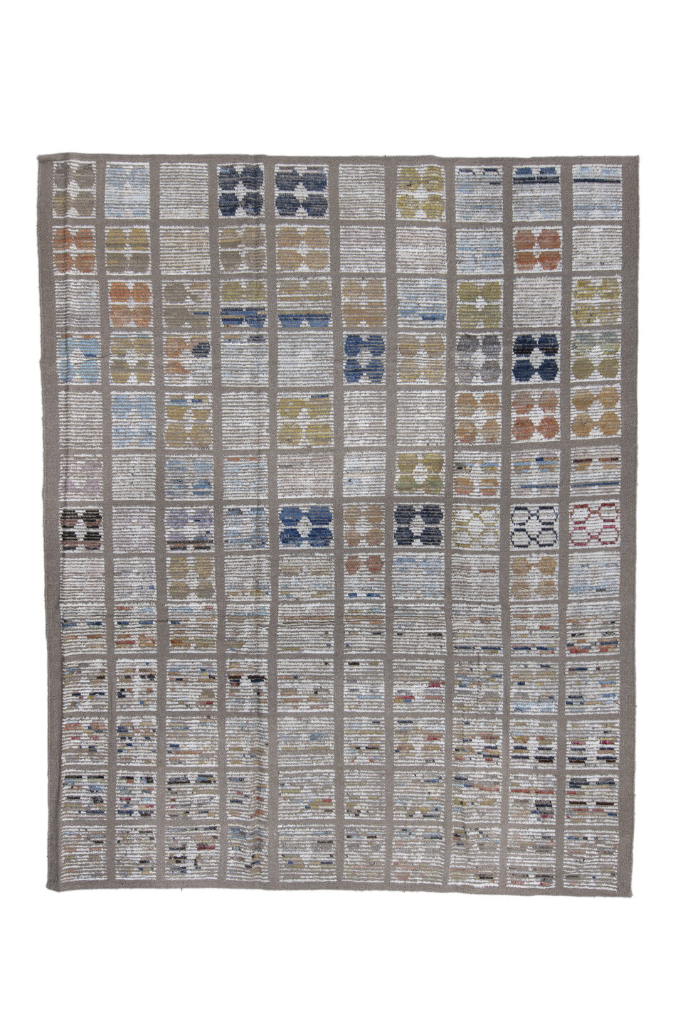 8' x 10' one-of-a-kind handmade vintage Tulu large size rug. Color palette: blue, brown, dark gray, dim gray, gainsboro