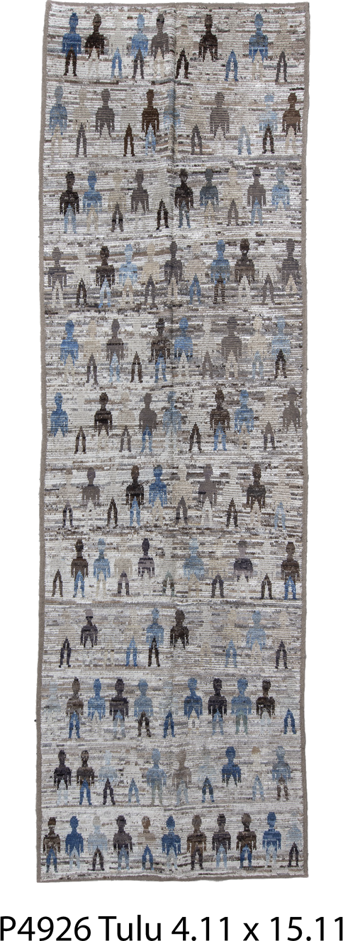 4' x 15' one-of-a-kind handmade vintage Tulu runner rug. Color palette: black, blue, dark gray, dim gray, fiord, gainsboro
