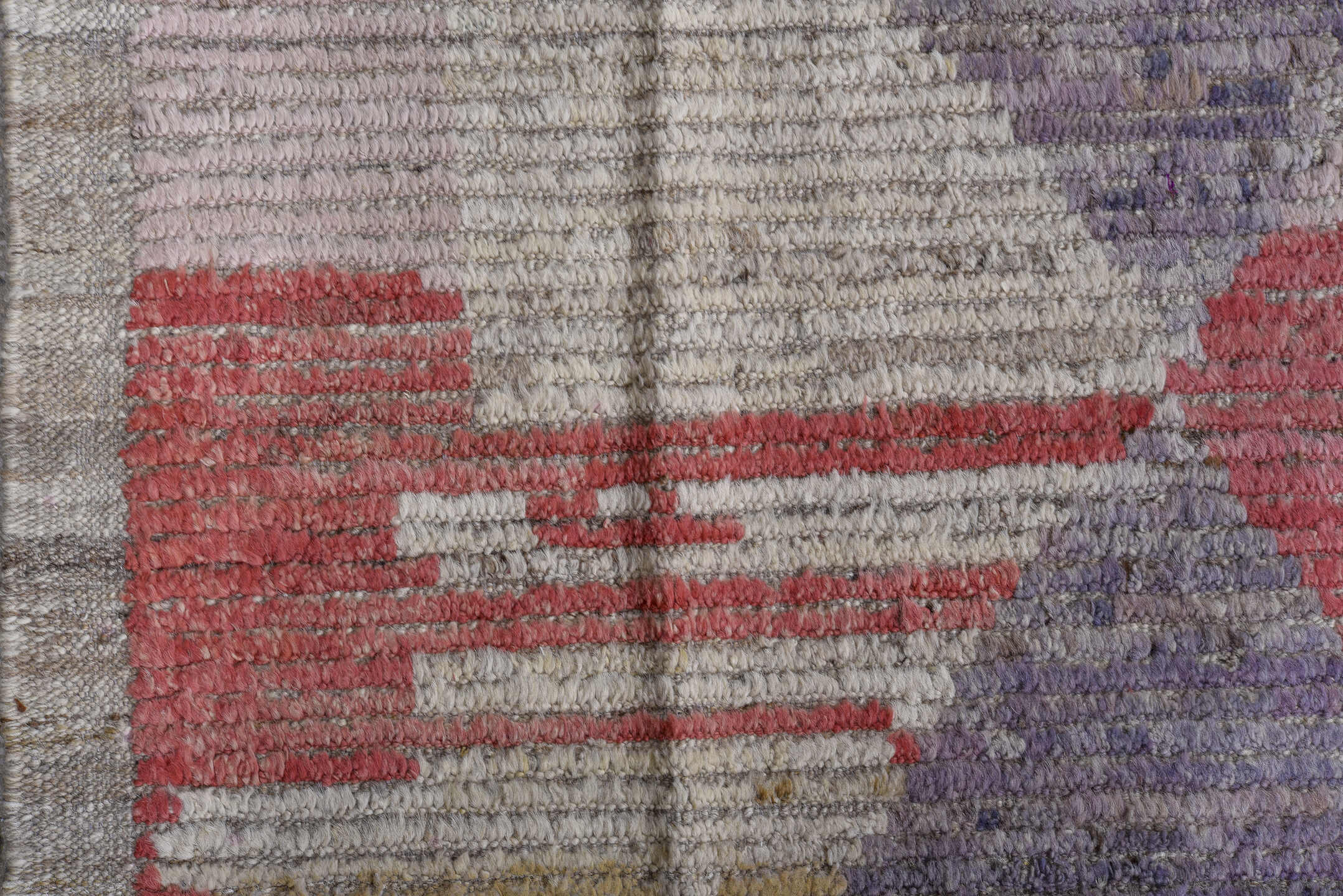 10' x 13' one-of-a-kind handmade vintage Tulu large size rug. Color palette: ivory, lavender, rose, sky_blue, taupe, sage