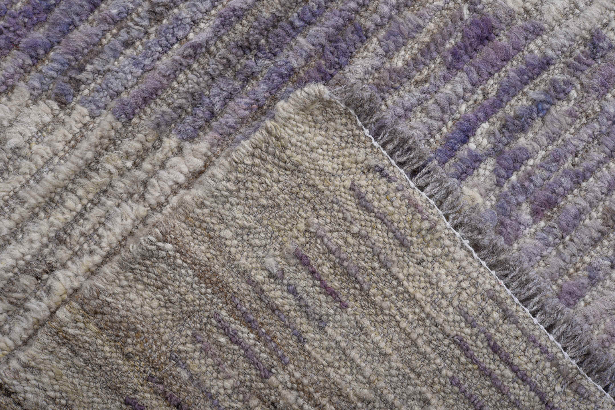 10' x 13' one-of-a-kind handmade vintage Tulu large size rug. Color palette: ivory, lavender, rose, sky_blue, taupe, sage