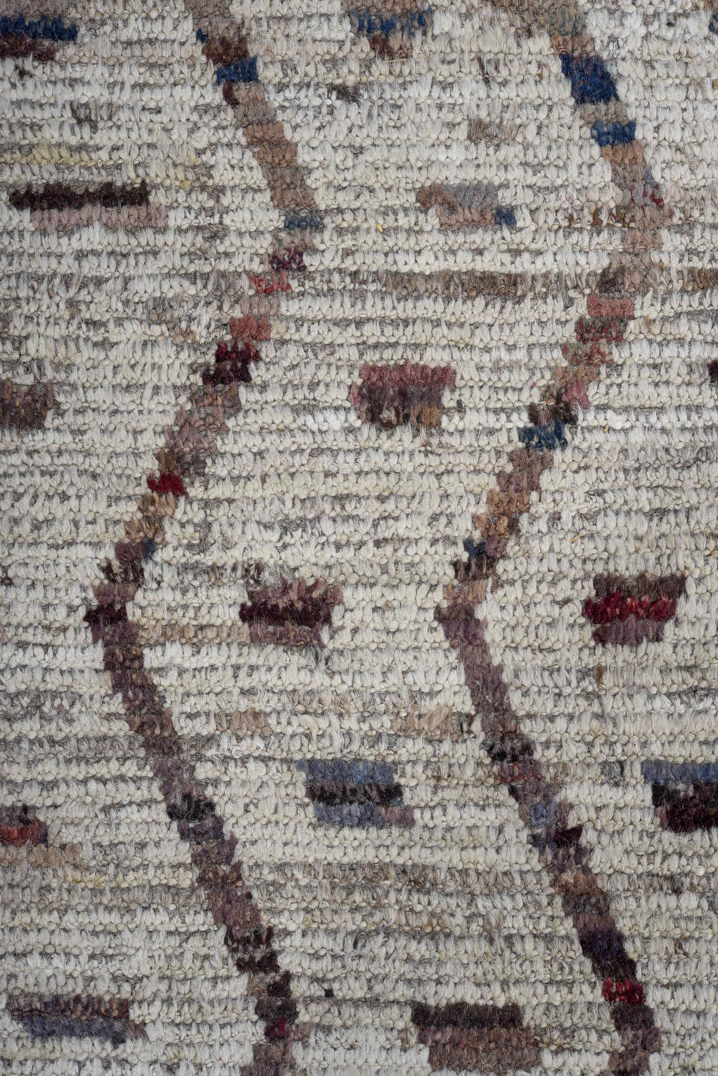 10' x 13' one-of-a-kind handmade vintage Tulu oversize rug. Color palette: ivory, taupe, brown, charcoal, rose, slate, beige