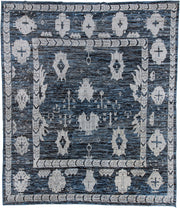 13' x 16' one-of-a-kind handmade vintage Tulu oversize rug. Color palette: charcoal, ivory, slate, steel blue, gray, black