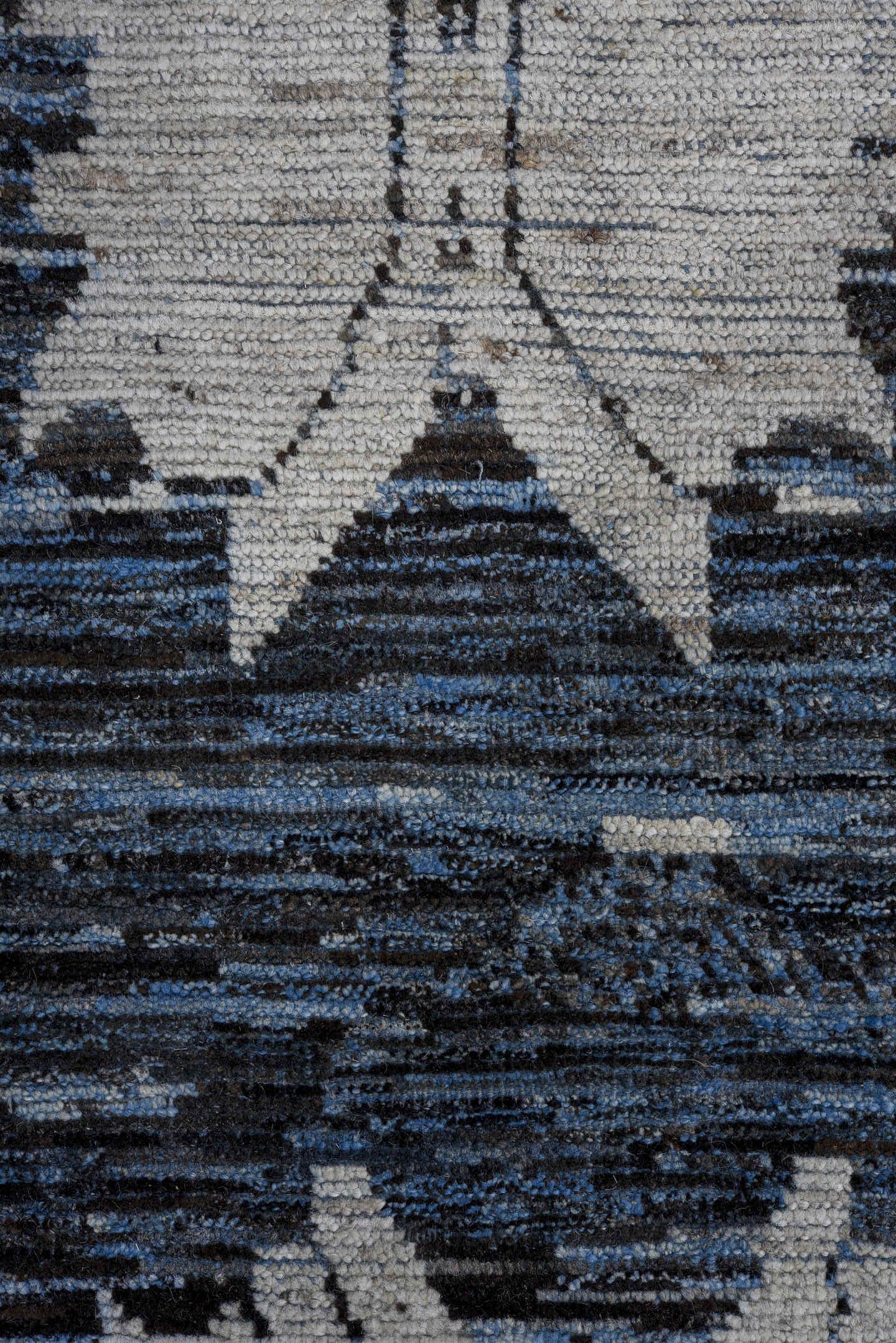 13' x 16' one-of-a-kind handmade vintage Tulu oversize rug. Color palette: charcoal, ivory, slate, steel blue, gray, black