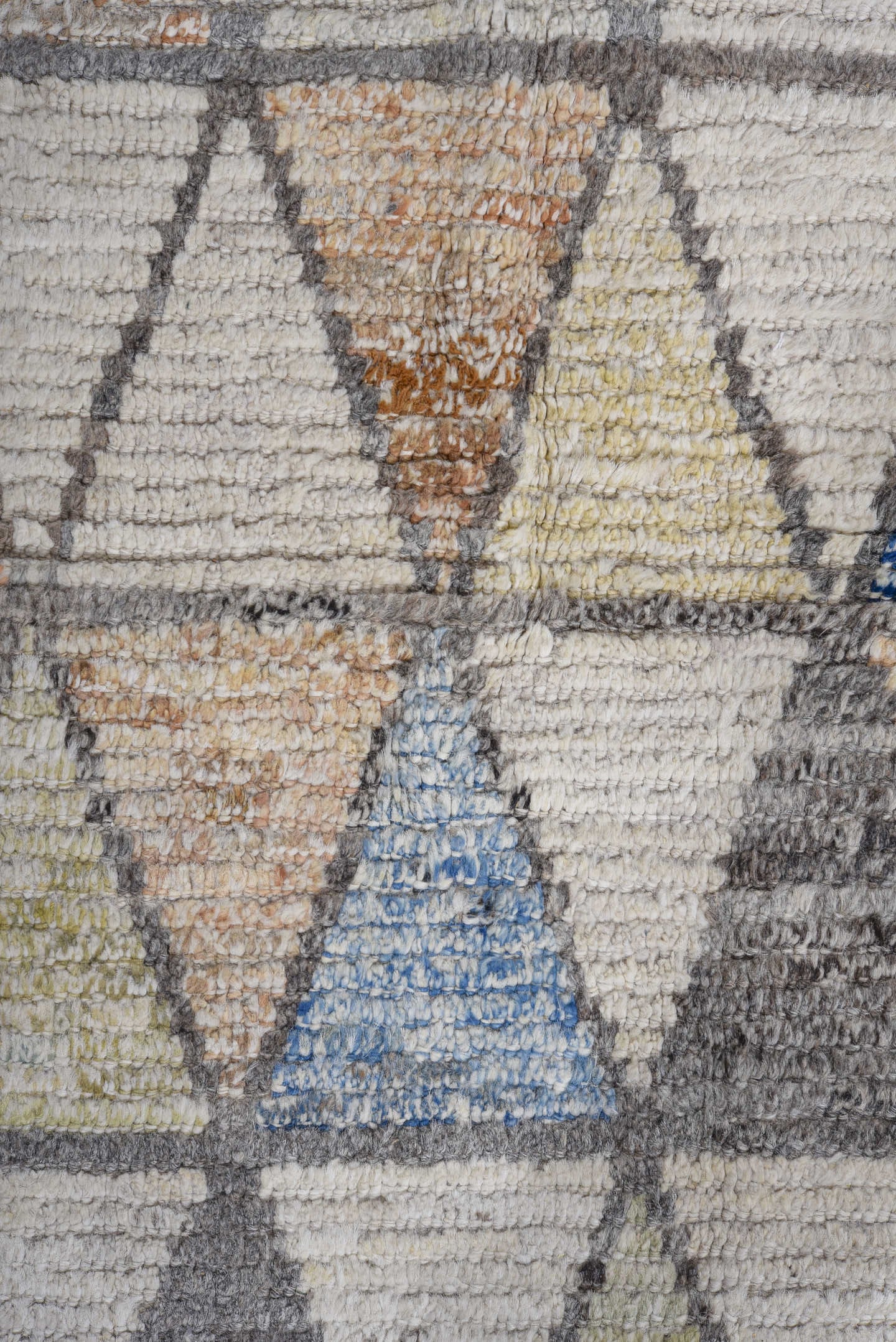 13' x 16' one-of-a-kind handmade vintage Tulu oversize rug. Color palette: ivory, gray, sky_blue, sand, taupe, blush, sage