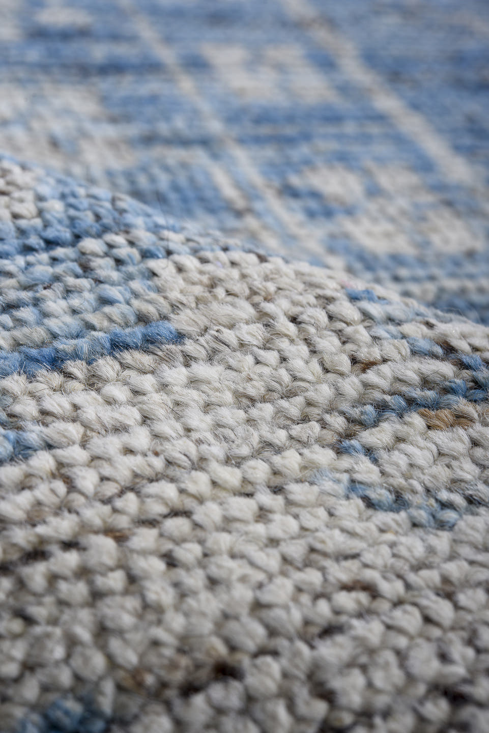 12' x 14' one-of-a-kind handmade vintage Oushak oversize rug. Color palette: blue, ivory, slate, taupe, gray, beige