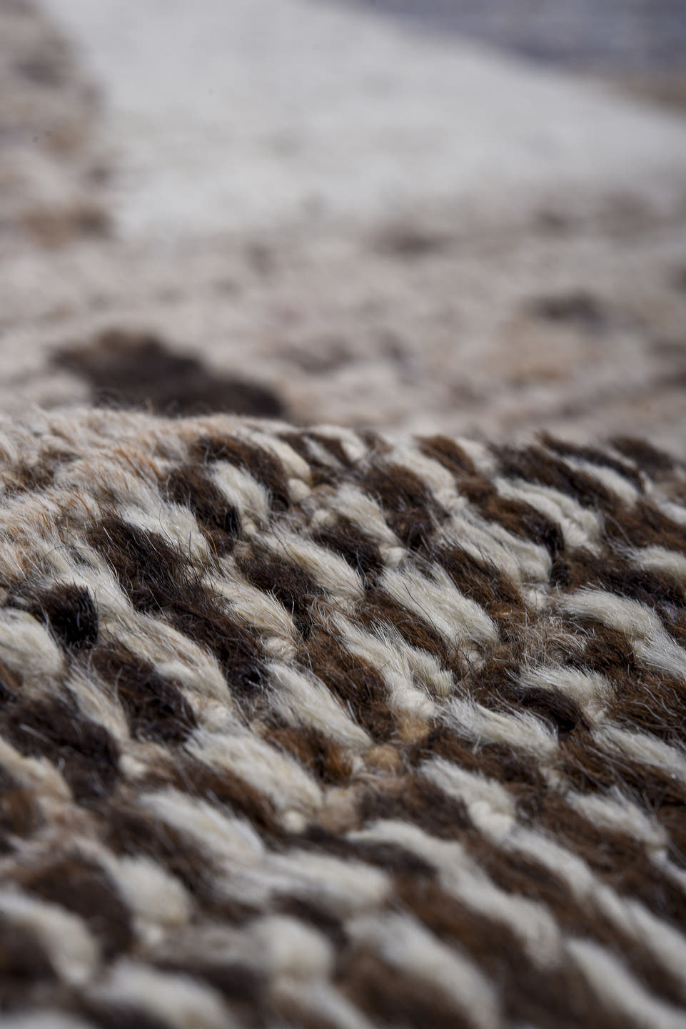 9' x 11' one-of-a-kind handmade vintage Tulu large size rug. Color palette: taupe, brown, ivory, blue, charcoal, beige, gray