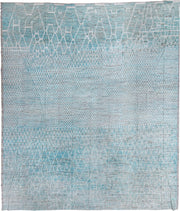16' x 19' one-of-a-kind handmade vintage Tulu oversize rug. Color palette: pale blue, ivory, silver, gray, light blue