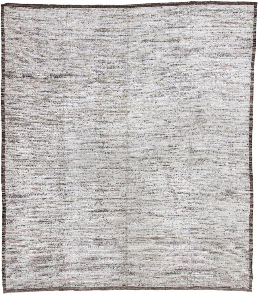 12' x 14' one-of-a-kind handmade vintage Tulu oversize rug. Color palette: ivory, taupe, brown, gray, beige
