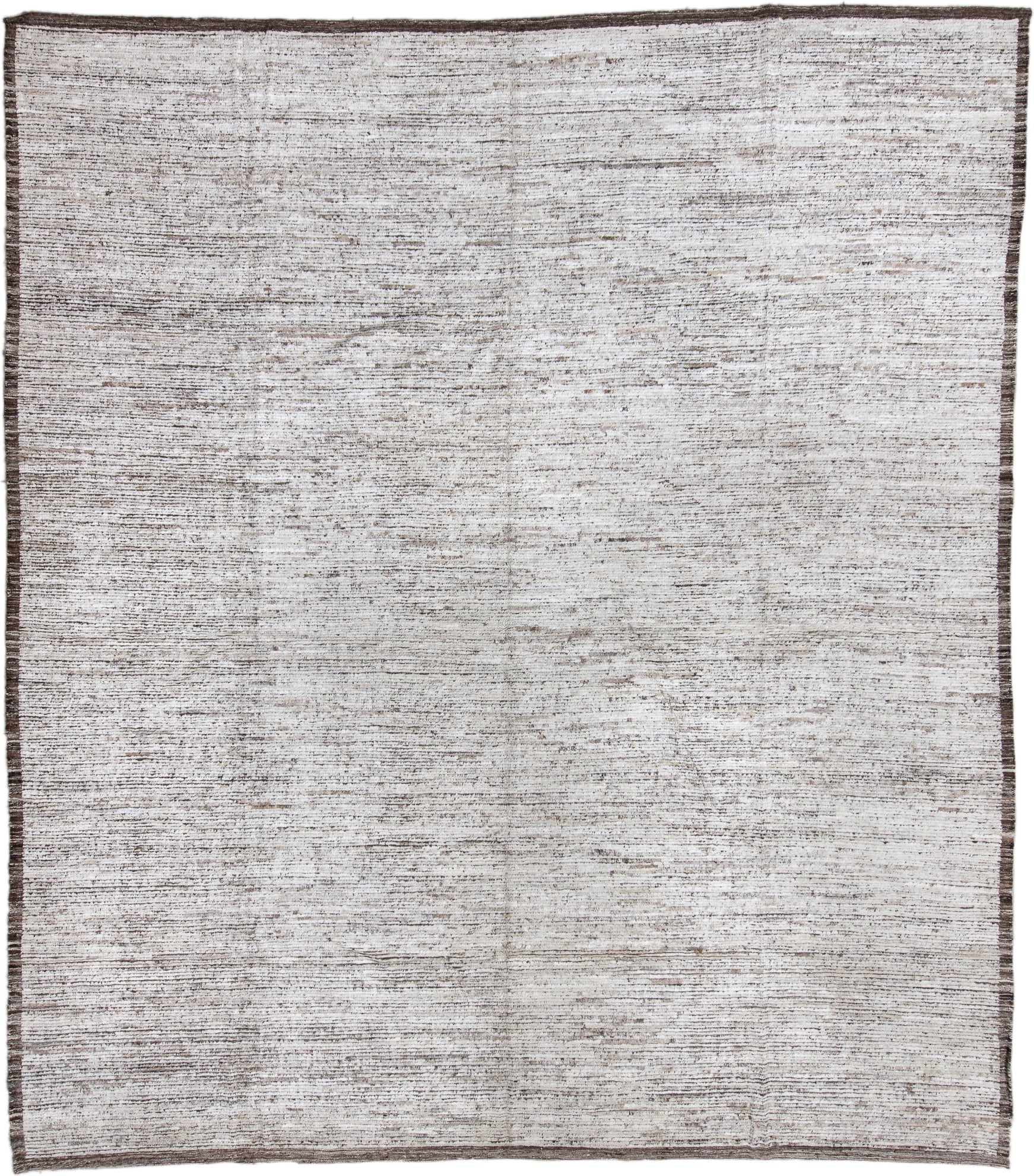 12' x 14' one-of-a-kind handmade vintage Tulu oversize rug. Color palette: ivory, taupe, brown, gray, beige