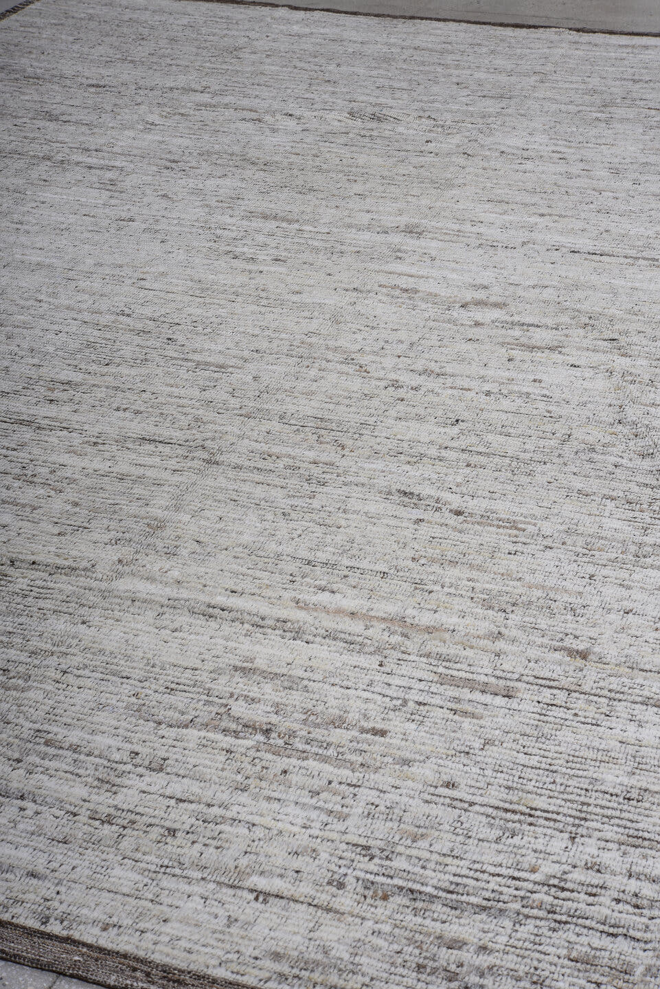 12' x 14' one-of-a-kind handmade vintage Tulu oversize rug. Color palette: ivory, taupe, brown, gray, beige