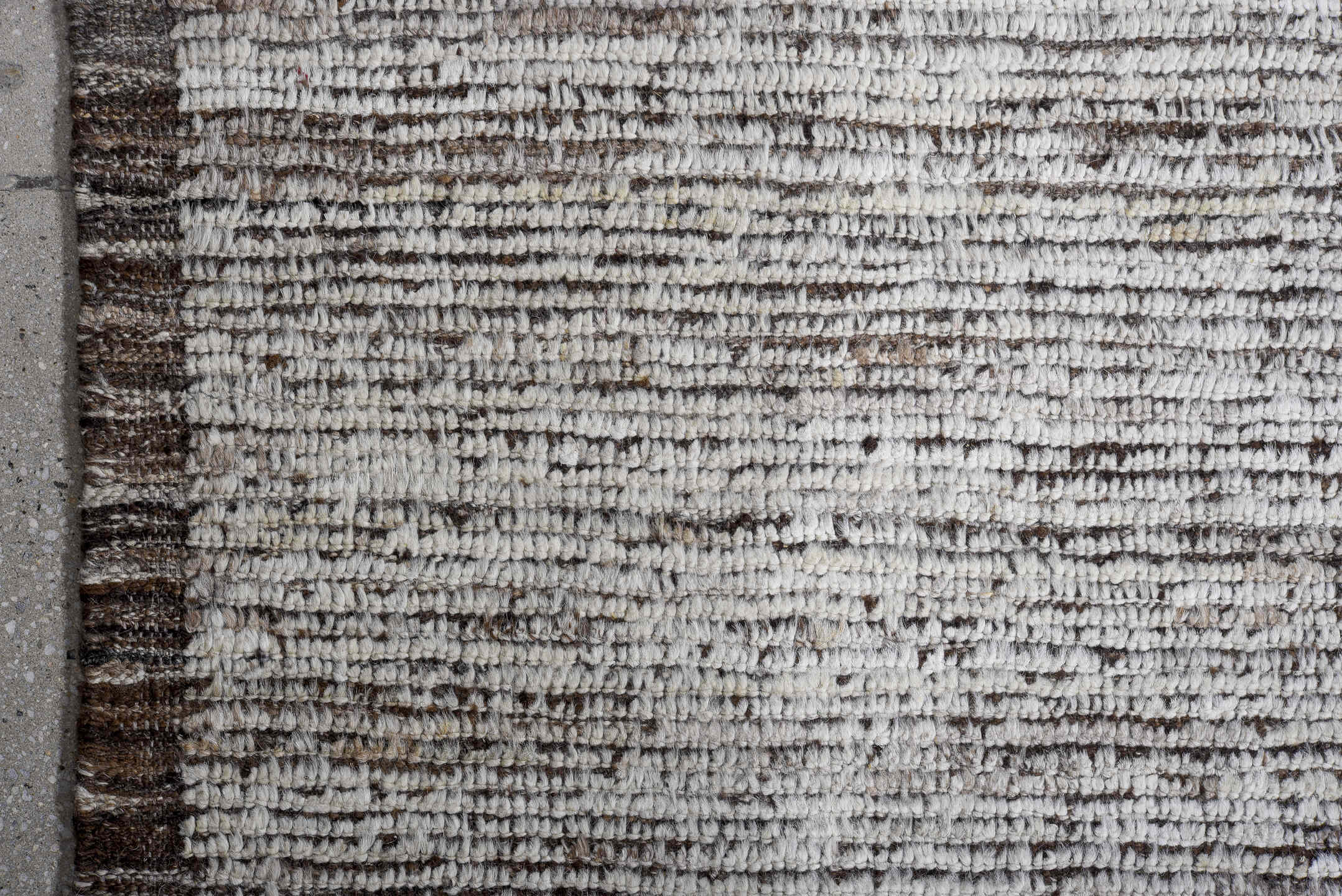12' x 14' one-of-a-kind handmade vintage Tulu oversize rug. Color palette: brown, gray, light gray, off-white, snow, white