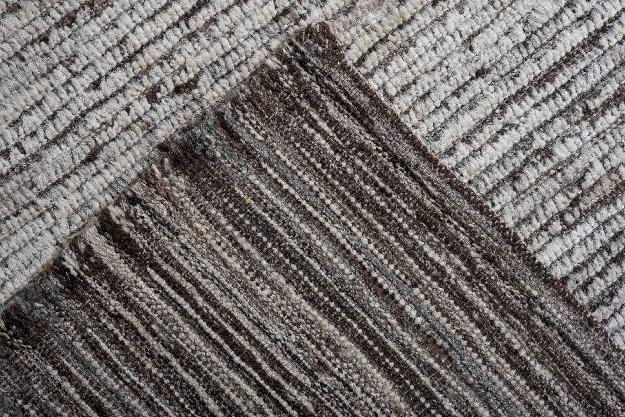 12' x 14' one-of-a-kind handmade vintage Tulu oversize rug. Color palette: brown, gray, light gray, off-white, snow, white