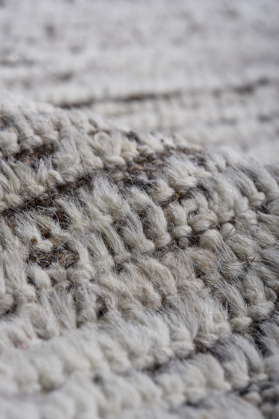 12' x 14' one-of-a-kind handmade vintage Tulu oversize rug. Color palette: ivory, taupe, brown, gray, beige