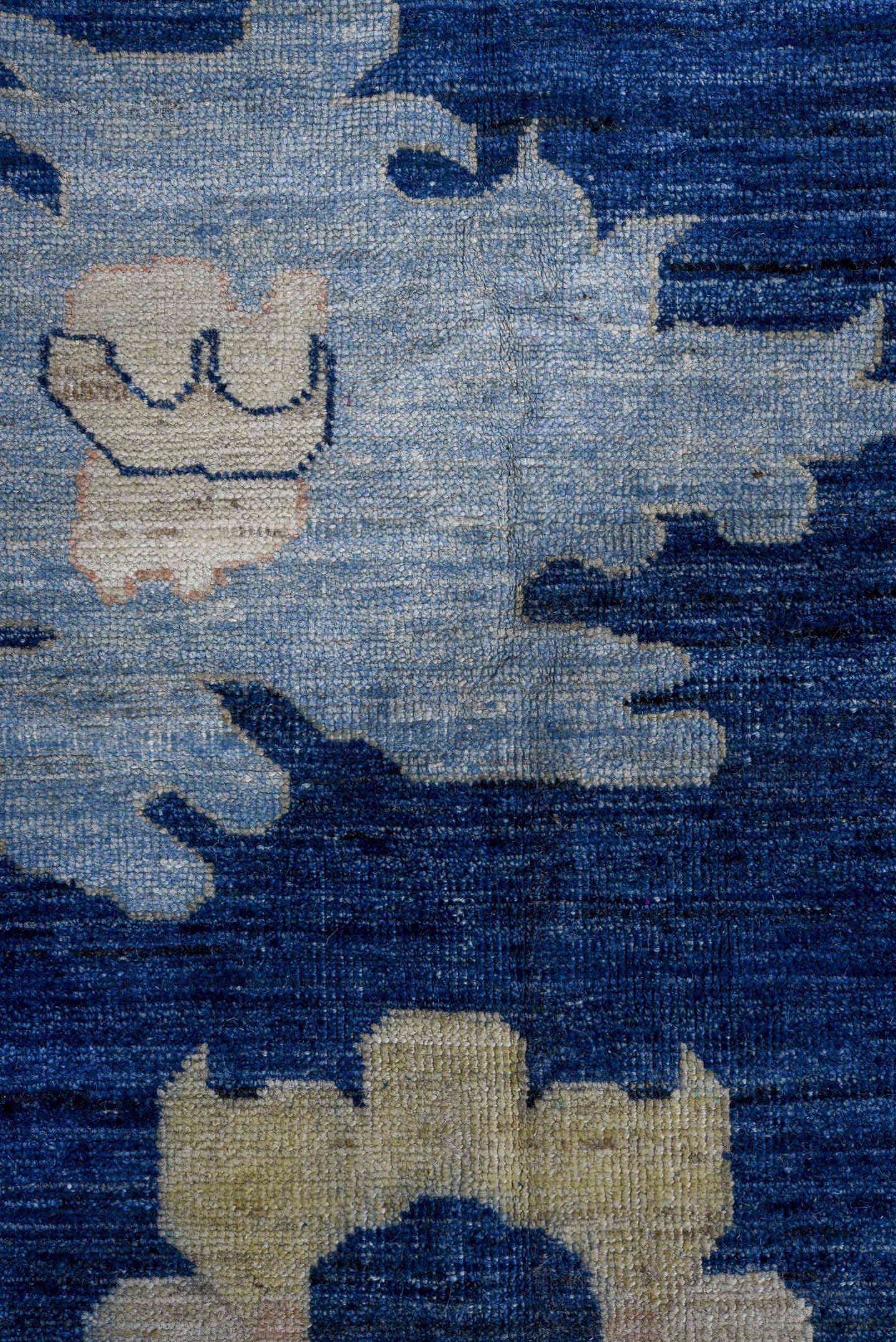 13' x 19' one-of-a-kind handmade vintage Oushak oversize rug. Color palette: navy, sky blue, ivory, blush, cream, beige