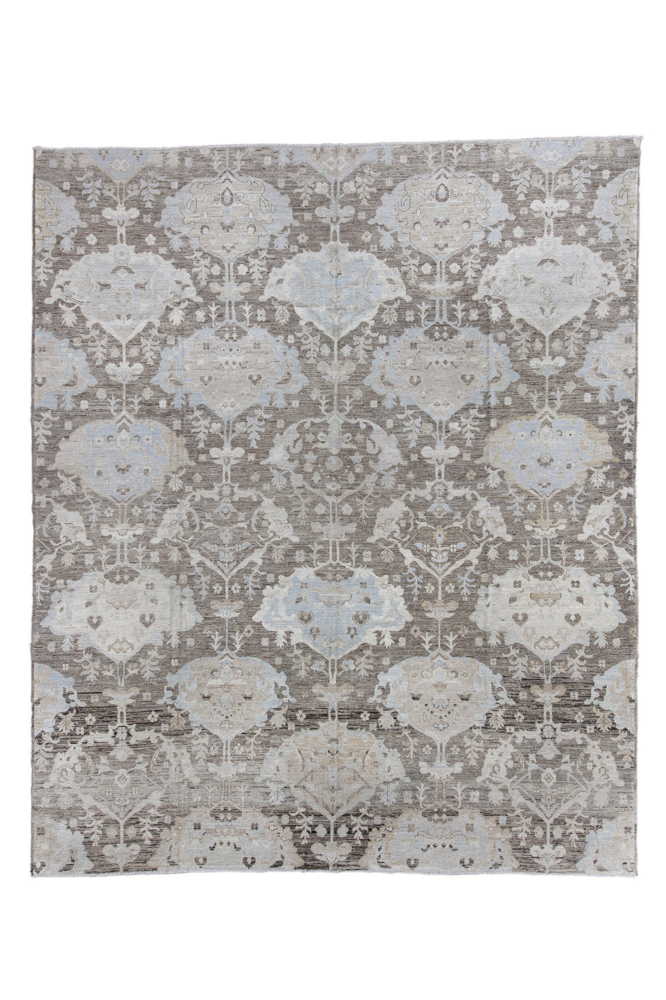 12' x 14' one-of-a-kind handmade vintage Oushak oversize rug. Color palette: black, dark gray, dim gray, gainsboro, gray