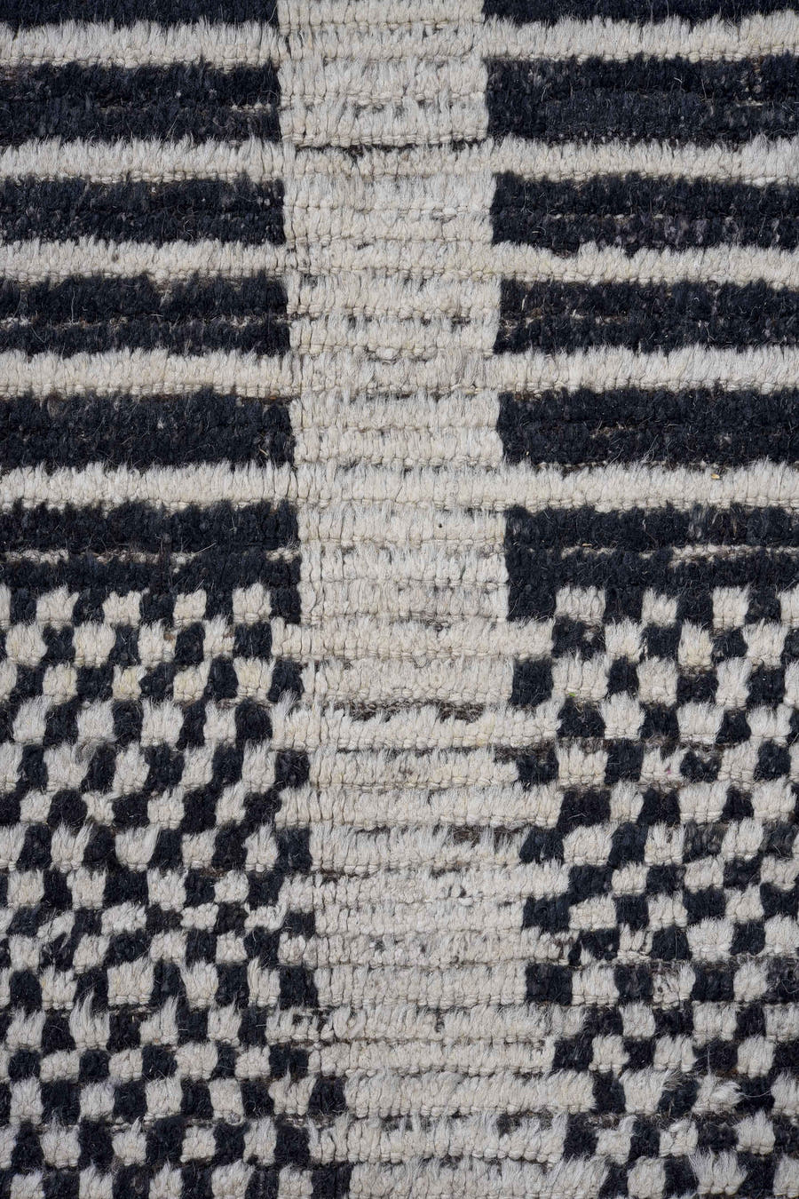 10' x 14' one-of-a-kind handmade vintage Tulu large size rug. Color palette: ivory, charcoal, slate, taupe, gray, black