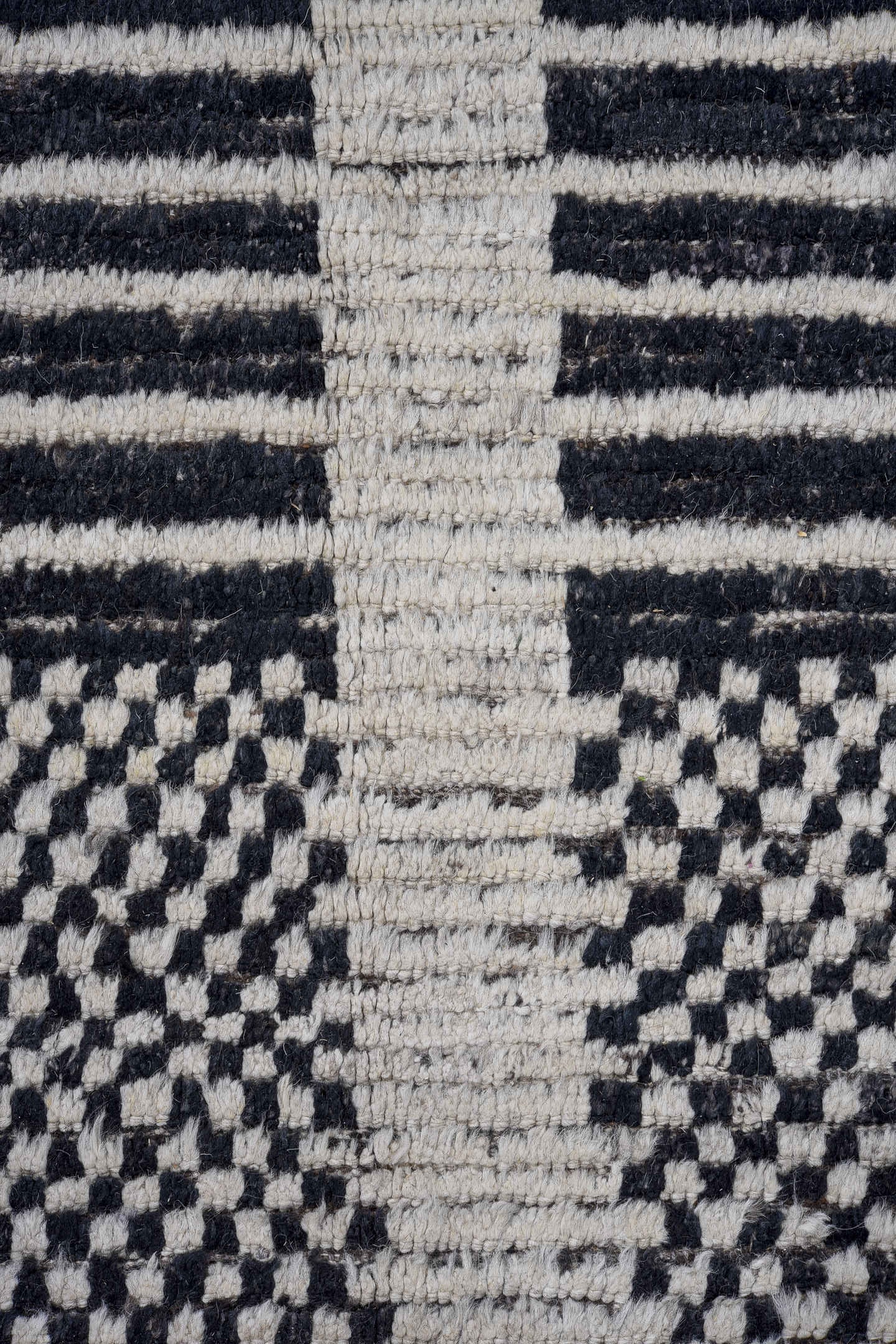 10' x 14' one-of-a-kind handmade vintage Tulu large size rug. Color palette: ivory, charcoal, slate, taupe, gray, black
