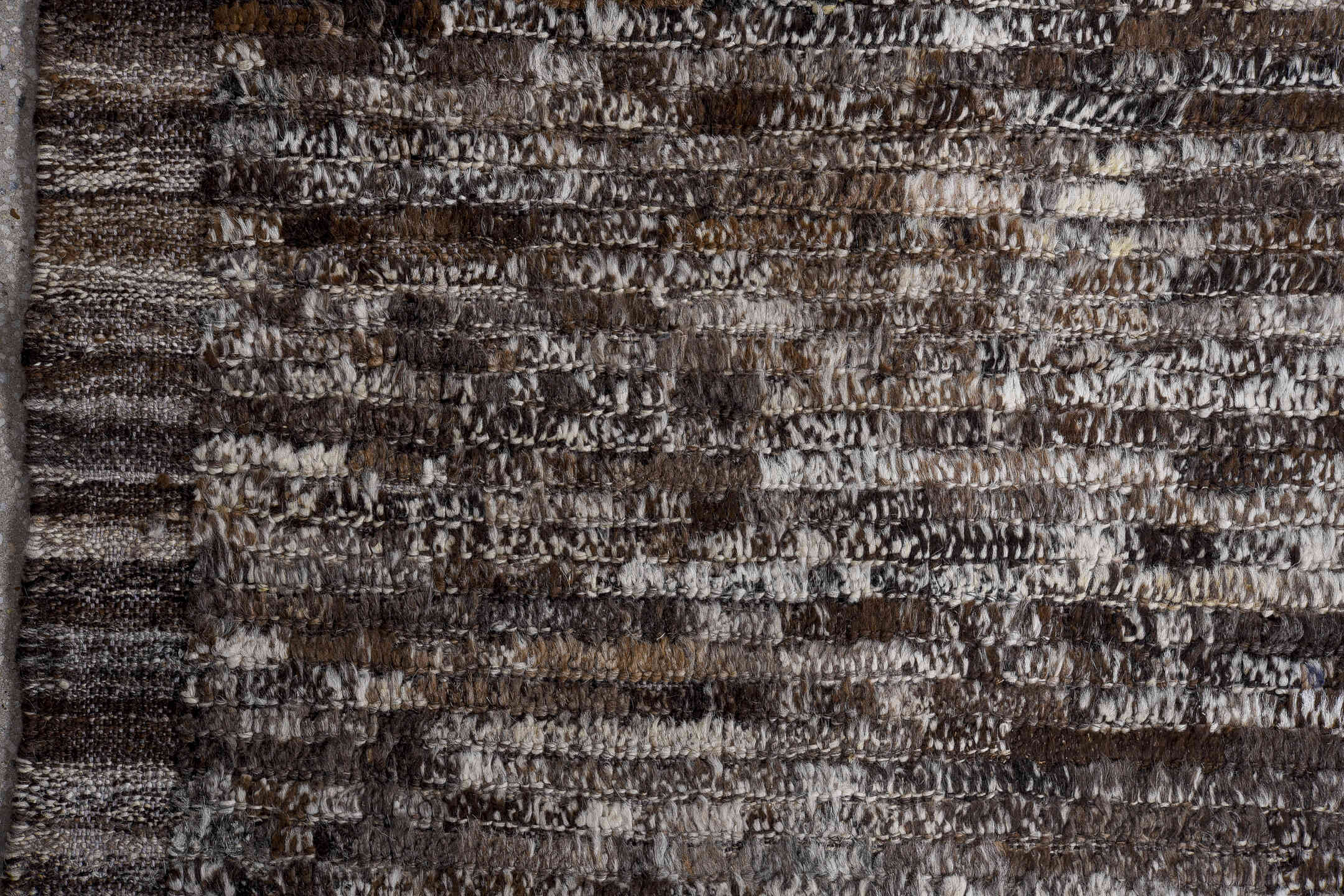 13' x 16' one-of-a-kind handmade vintage Tulu oversize rug. Color palette: charcoal, ivory, taupe, brown, slate, gray, black