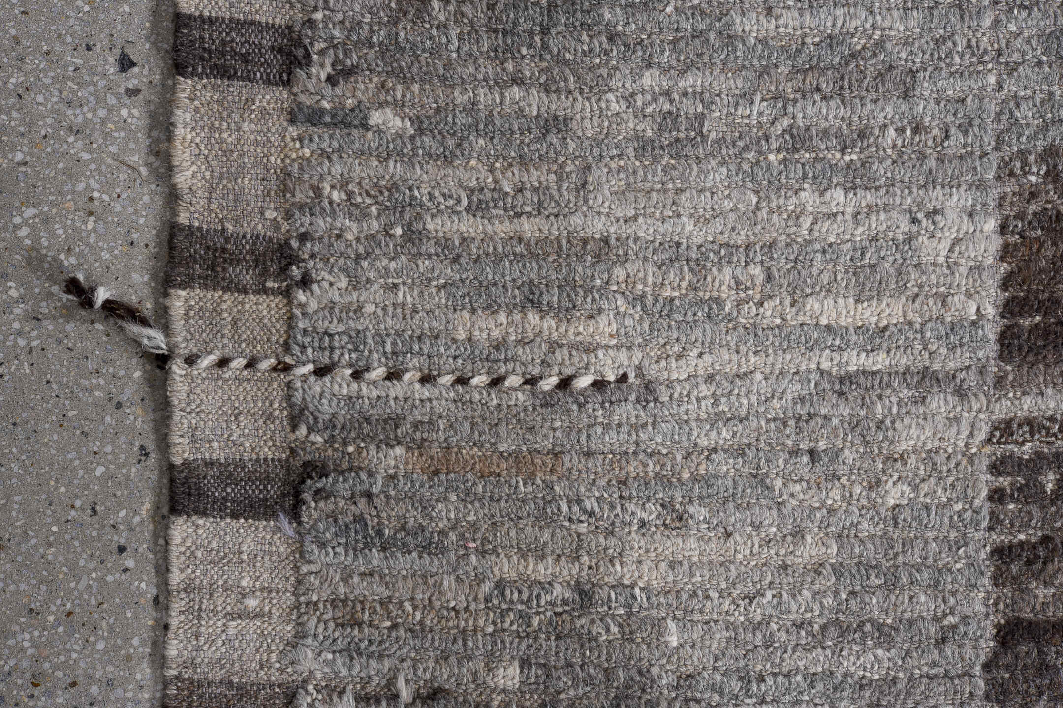 13' x 14' one-of-a-kind handmade vintage Tulu oversize rug. Color palette: ivory, charcoal, taupe, gray, brown, black, beige