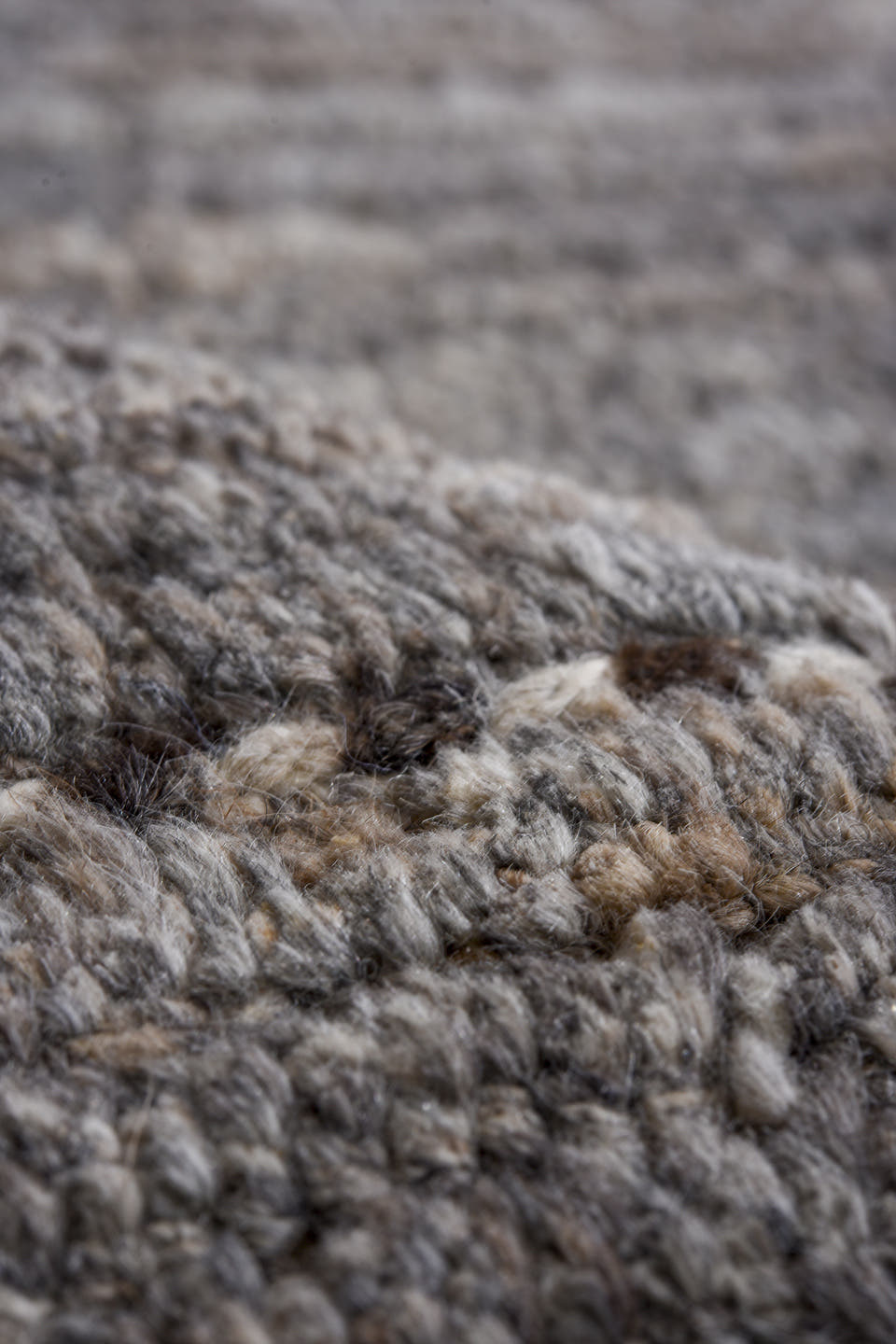 13' x 14' one-of-a-kind handmade vintage Tulu oversize rug. Color palette: ivory, charcoal, taupe, gray, brown, black, beige