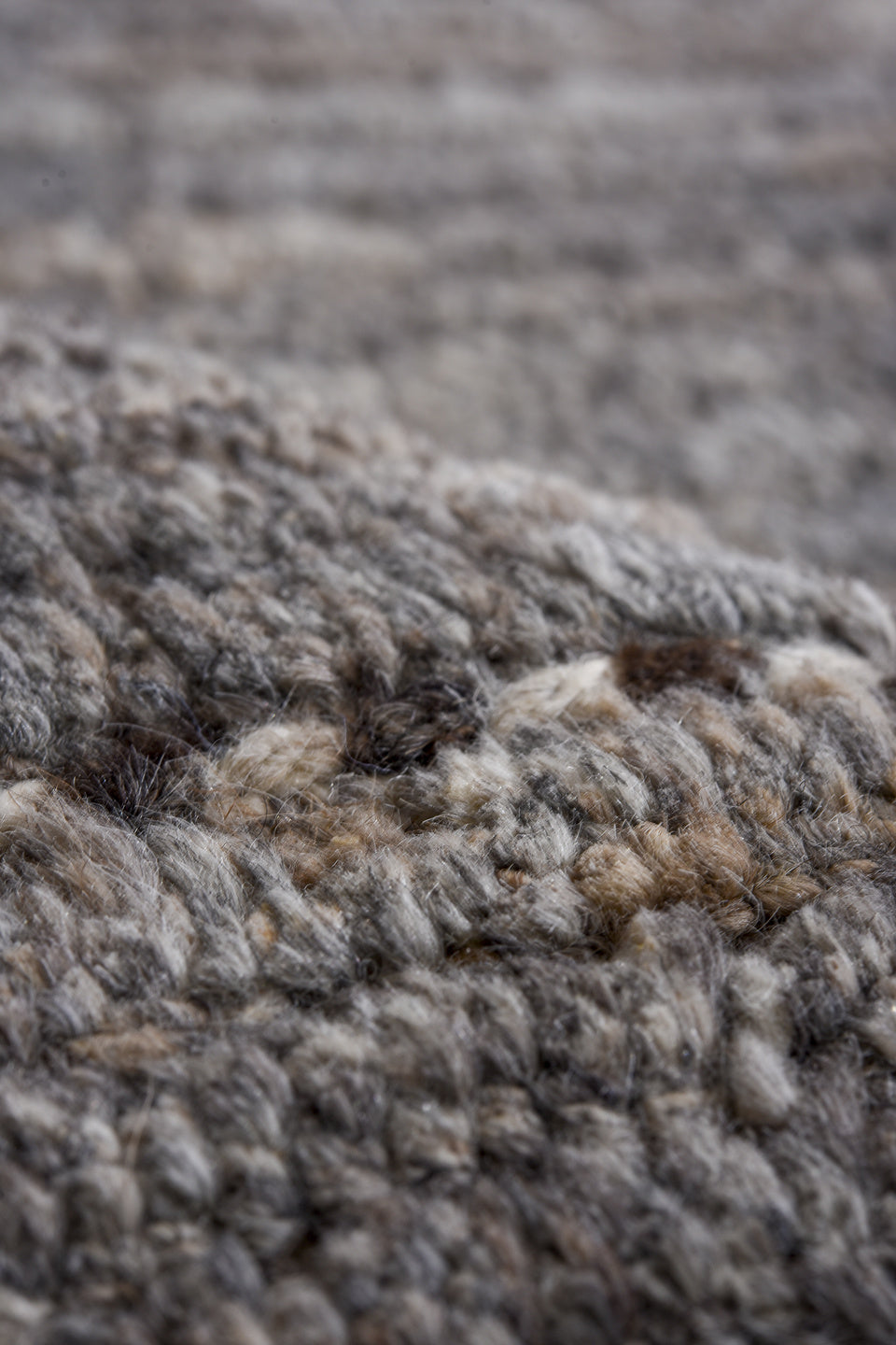 13' x 14' one-of-a-kind handmade vintage Tulu oversize rug. Color palette: ivory, charcoal, taupe, gray, brown, black, beige