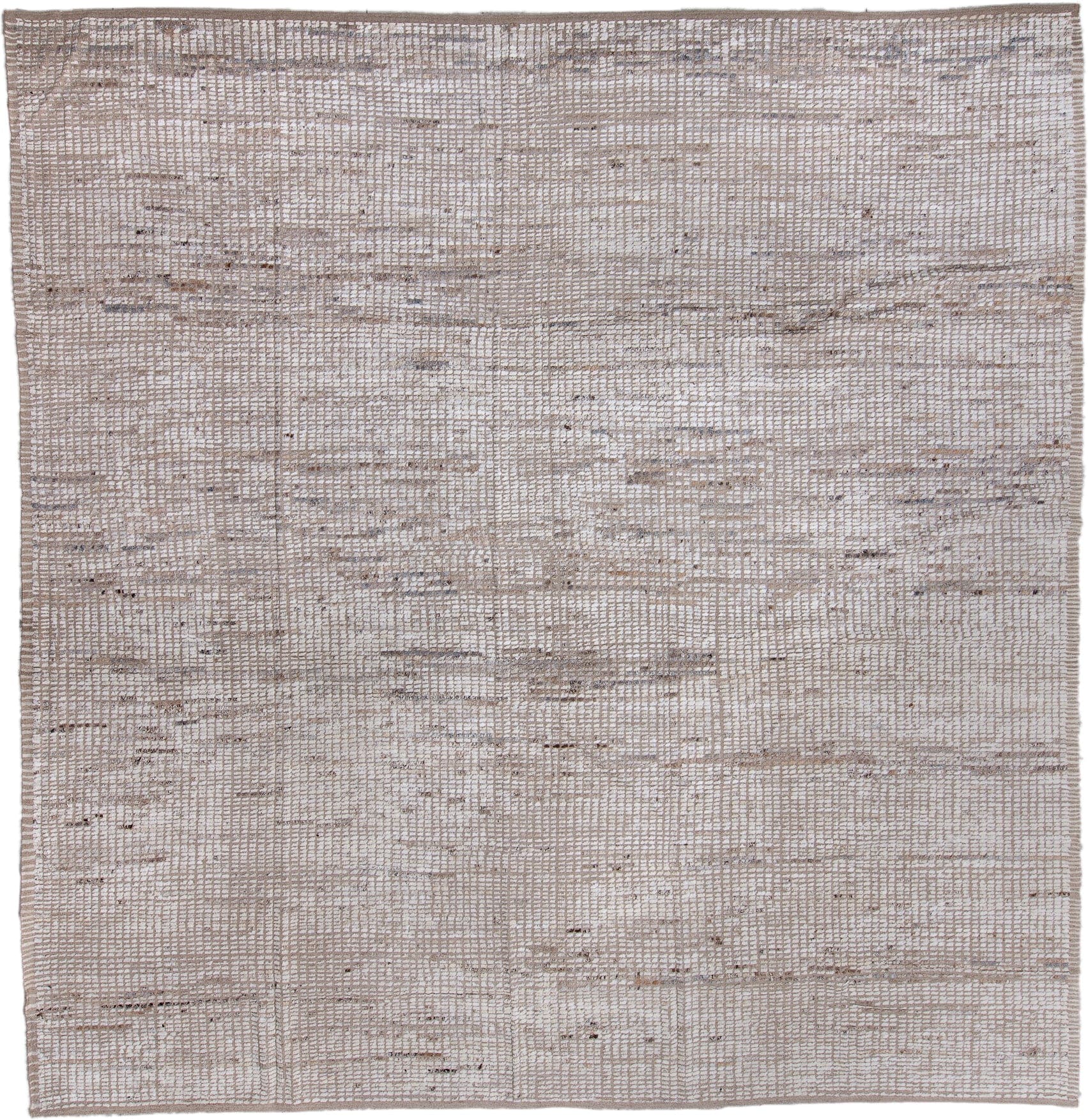 13' x 13' one-of-a-kind handmade vintage Tulu oversize rug. Color palette: ivory, taupe, beige, gray