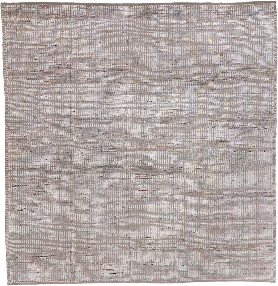 13' x 13' one-of-a-kind handmade vintage Tulu oversize rug. Color palette: ivory, taupe, beige, gray