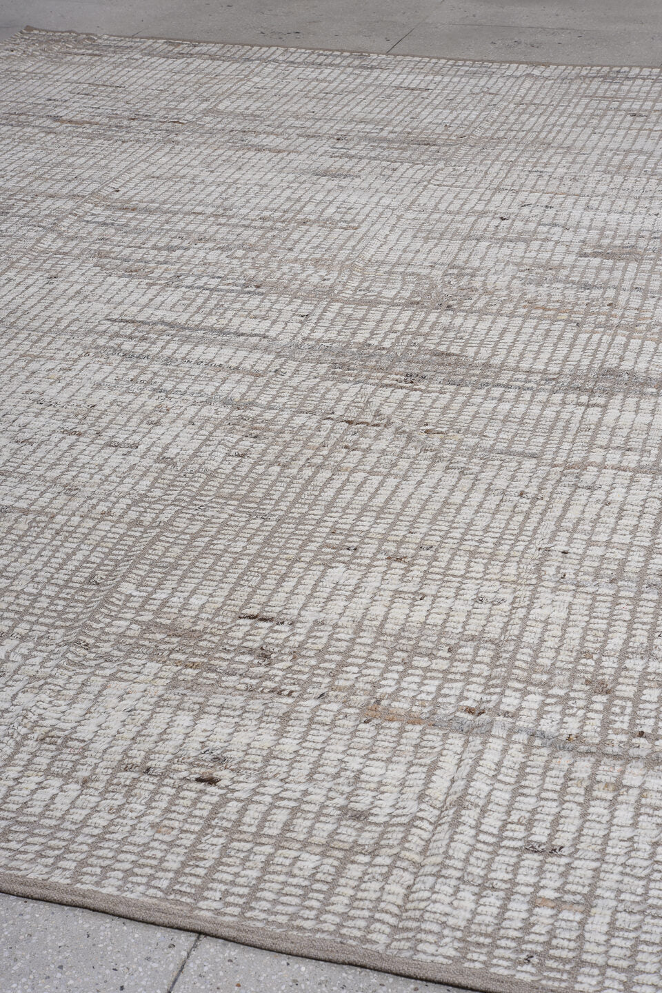 13' x 13' one-of-a-kind handmade vintage Tulu oversize rug. Color palette: ivory, taupe, beige, gray