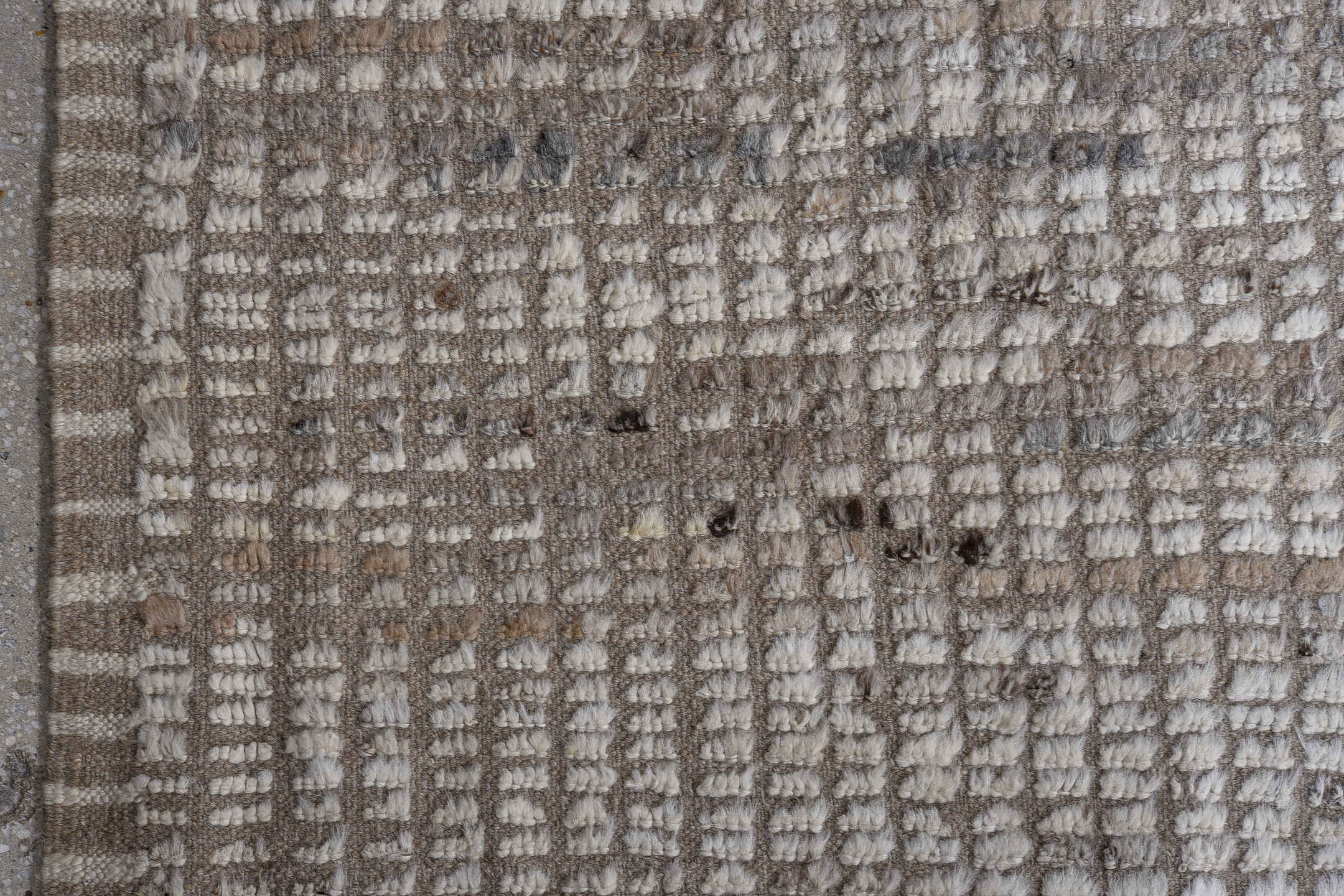 13' x 13' one-of-a-kind handmade vintage Tulu oversize rug. Color palette: ivory, taupe, beige, gray
