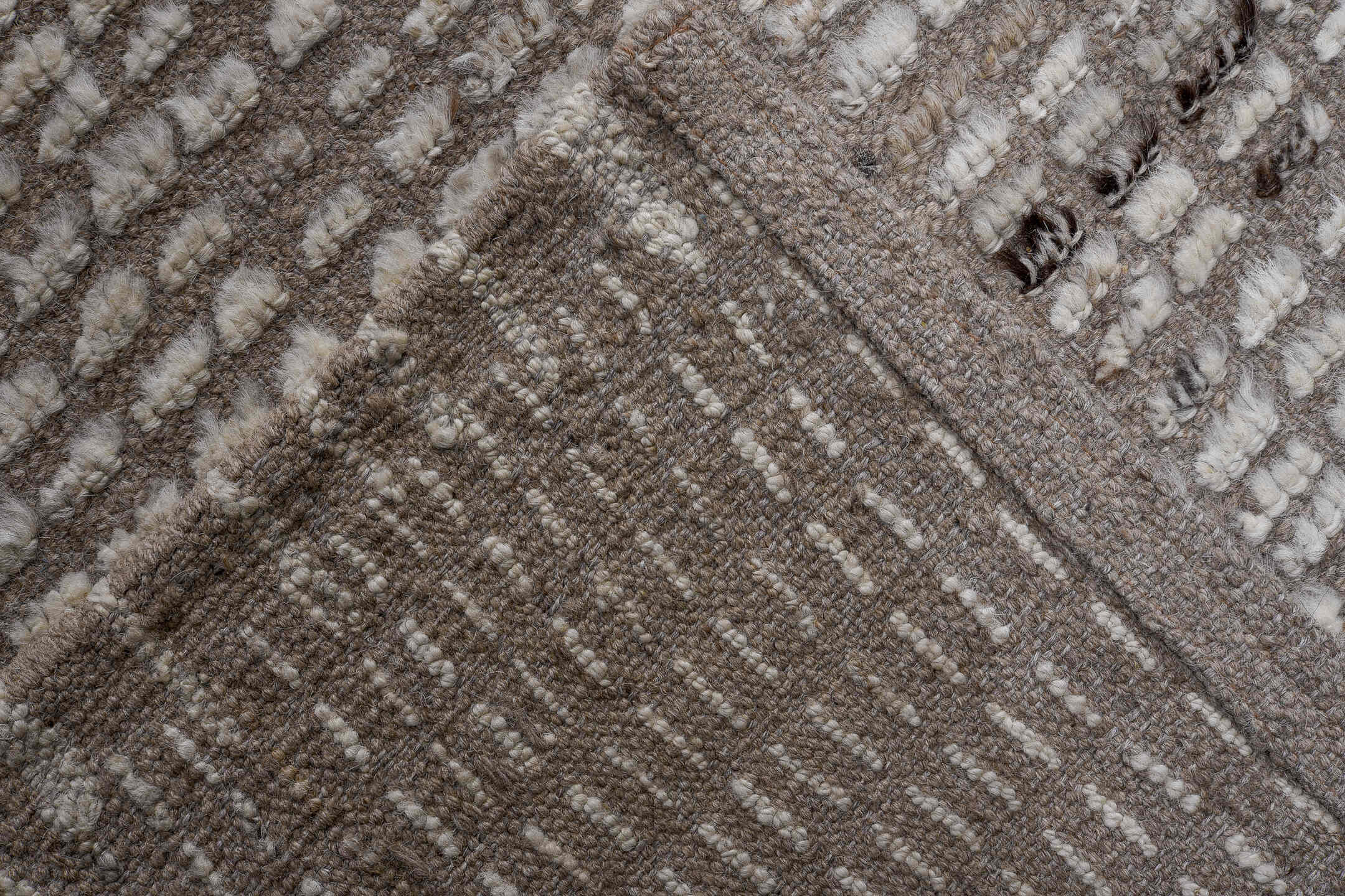 13' x 13' one-of-a-kind handmade vintage Tulu oversize rug. Color palette: ivory, taupe, beige, gray
