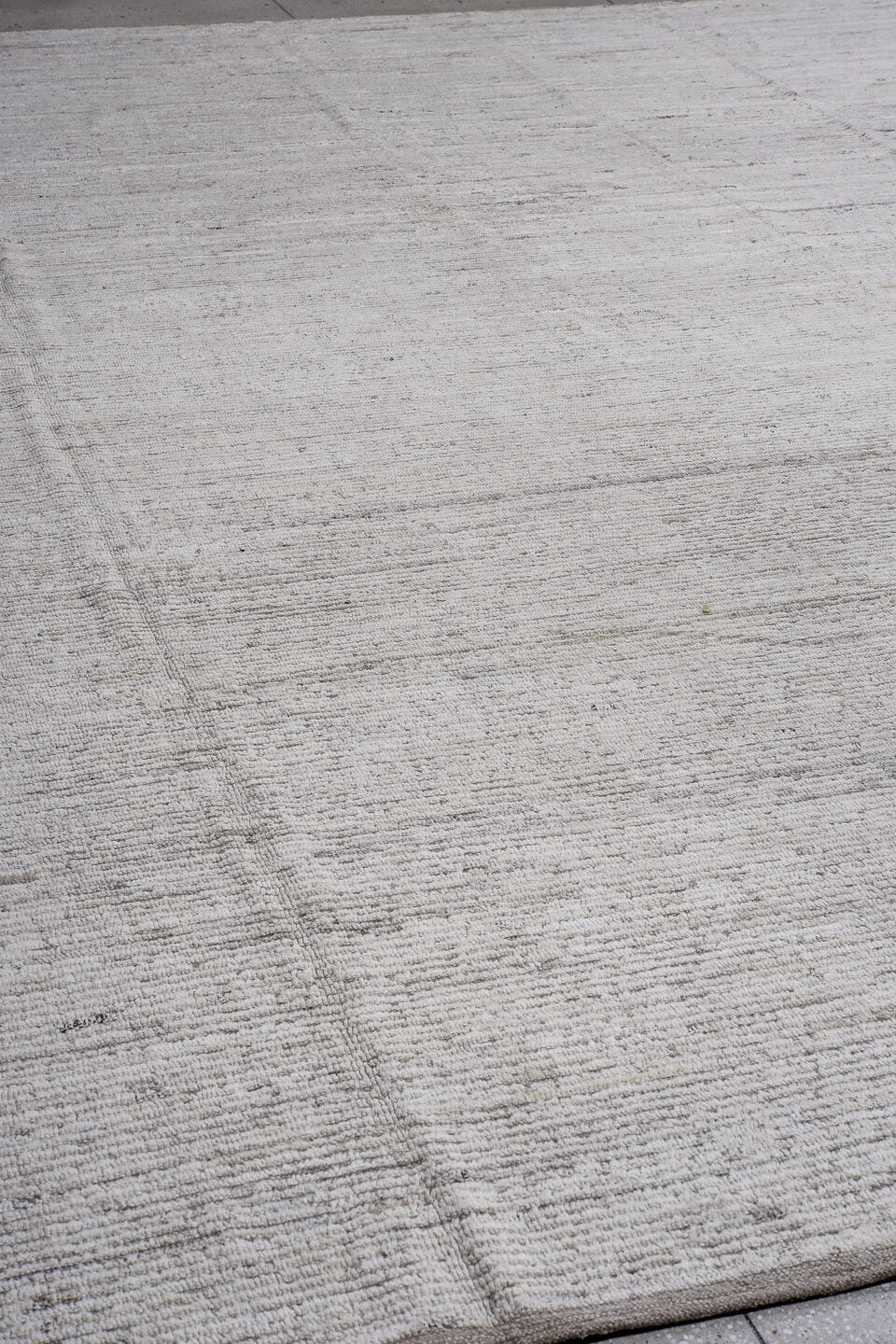 14' x 16' one-of-a-kind handmade vintage Tulu oversize rug. Color palette: ivory, taupe, cream, beige, gray