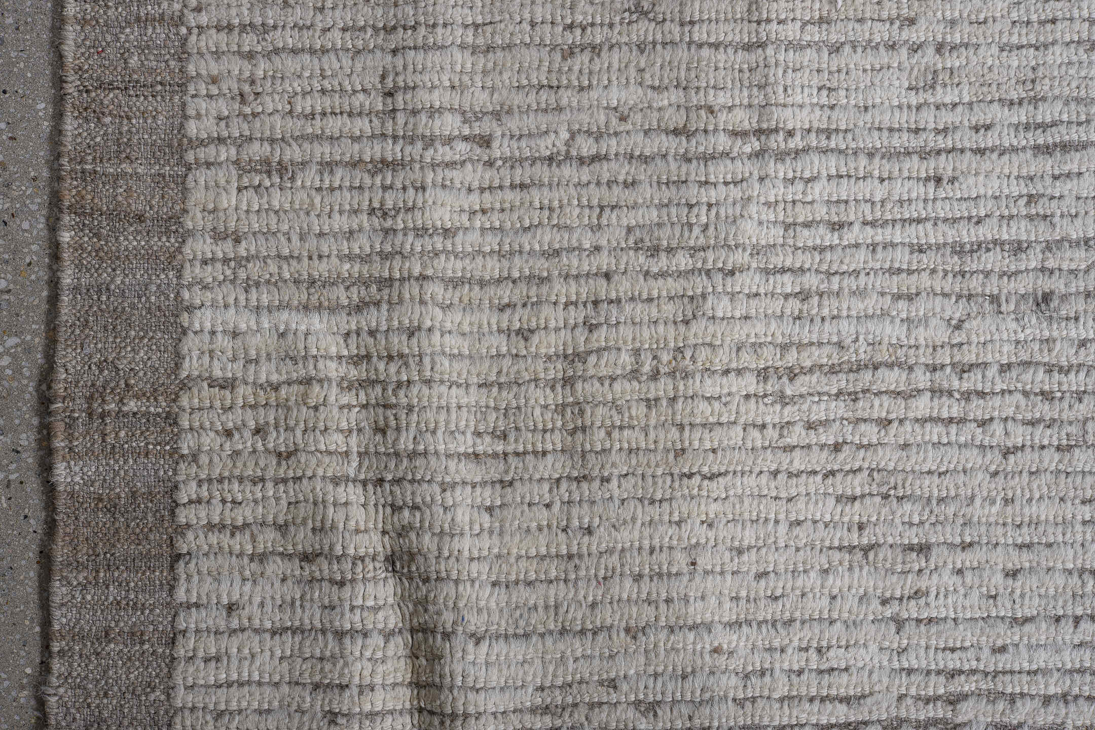 14' x 16' one-of-a-kind handmade vintage Tulu oversize rug. Color palette: ivory, taupe, cream, beige, gray