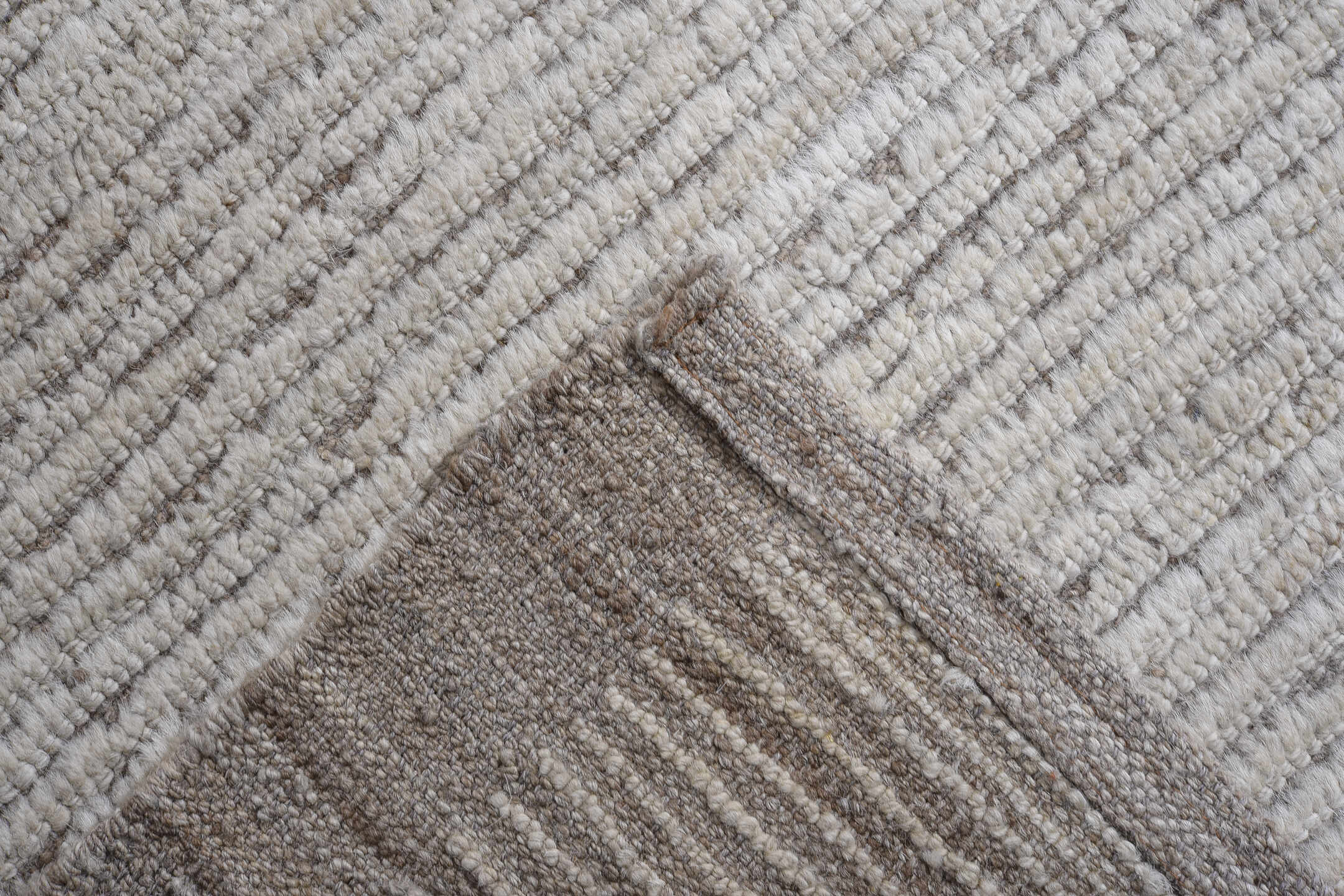 14' x 16' one-of-a-kind handmade vintage Tulu oversize rug. Color palette: ivory, taupe, cream, beige, gray
