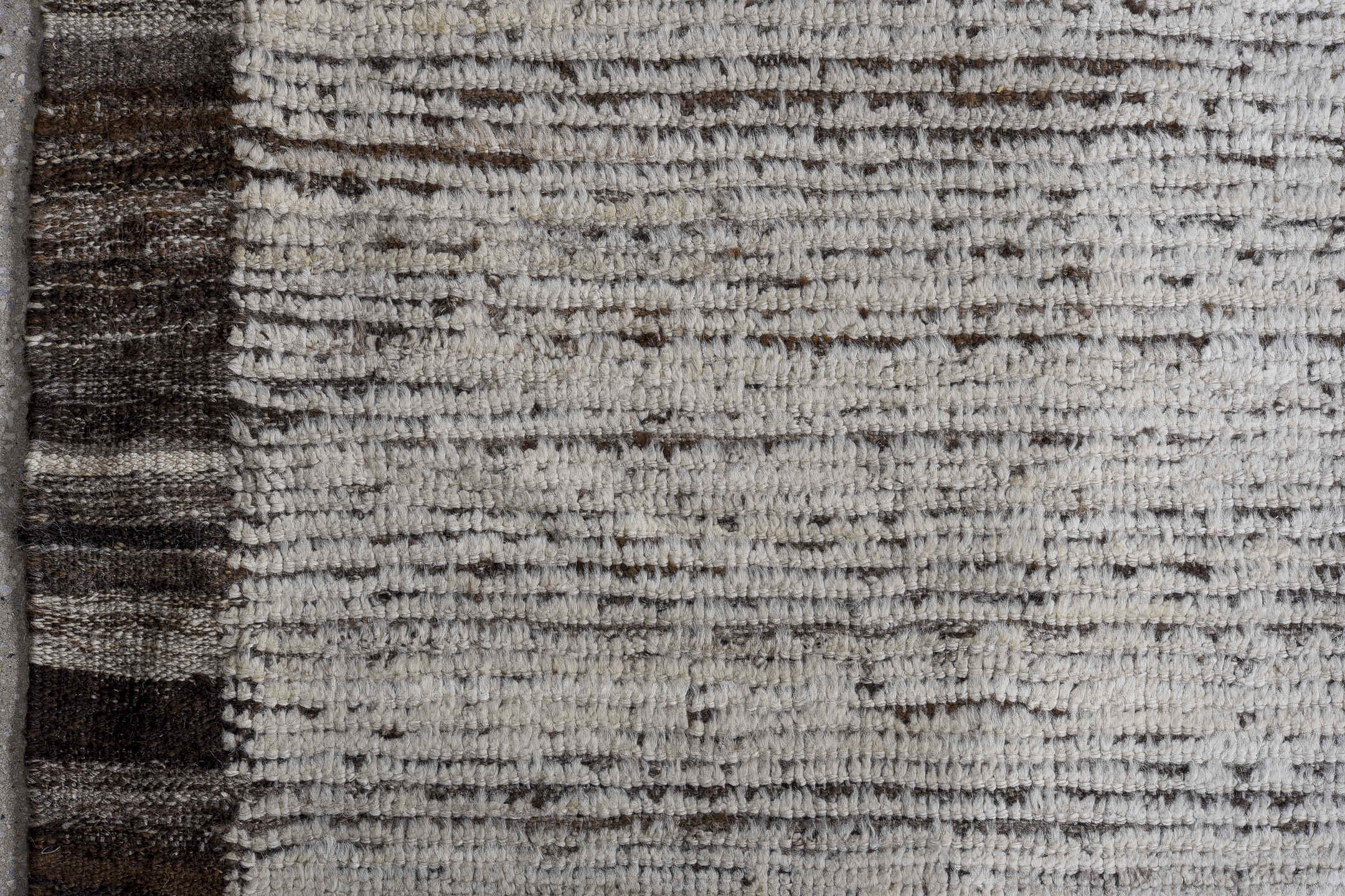 13' x 16' one-of-a-kind handmade vintage Tulu oversize rug. Color palette: ivory, charcoal, taupe, brown, gray, black, beige