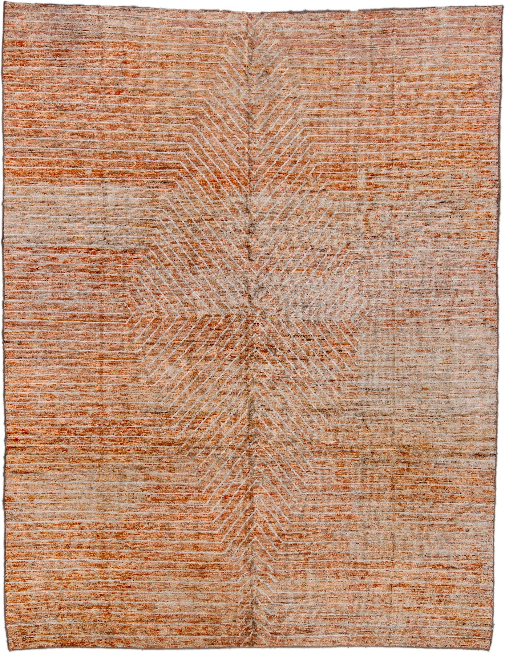 9' x 11' one-of-a-kind handmade vintage Tulu large size rug. Color palette: ivory, camel, terra cotta, tan, taupe, brown