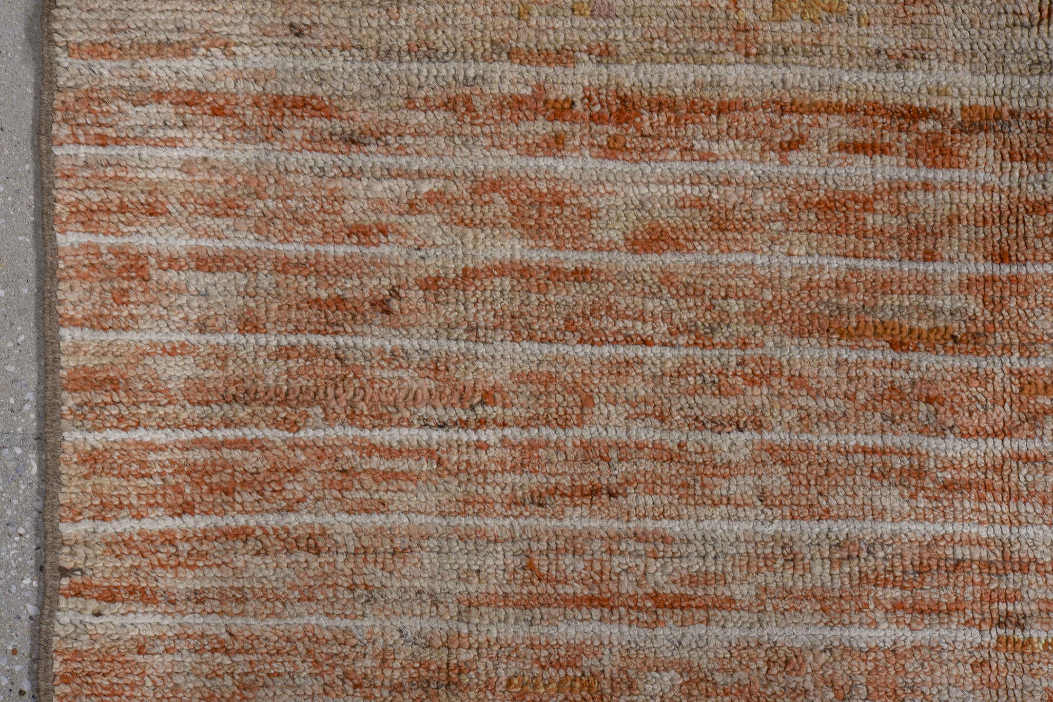 9' x 11' one-of-a-kind handmade vintage Tulu large size rug. Color palette: ivory, camel, terra cotta, tan, taupe, brown