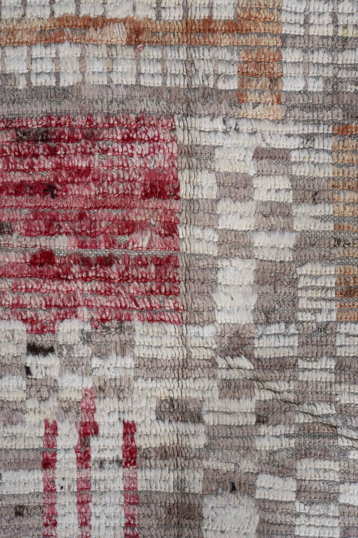8' x 11' one-of-a-kind handmade vintage Tulu large size rug. Color palette: ivory, taupe, camel, rose, blue, yellow, gray