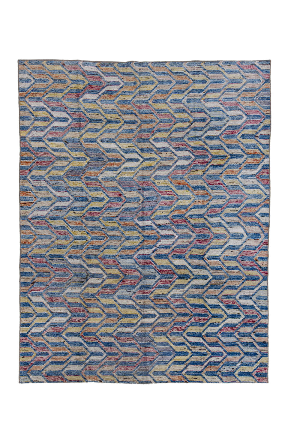 9' x 11' one-of-a-kind handmade vintage Tulu large size rug. Color palette: azure, black, blue, charcoal, dark gray