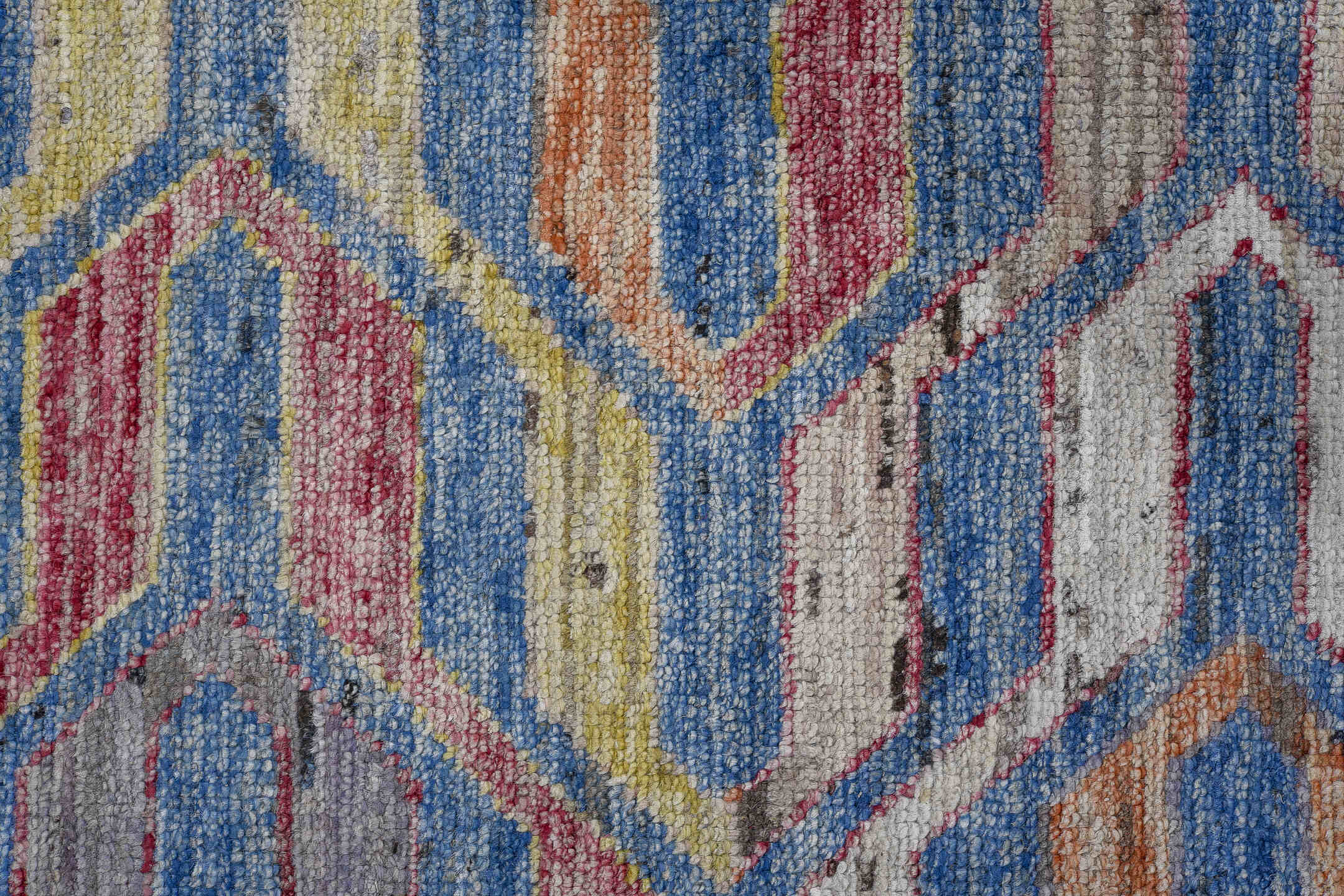 9' x 11' one-of-a-kind handmade vintage Tulu large size rug. Color palette: azure, black, blue, charcoal, dark gray