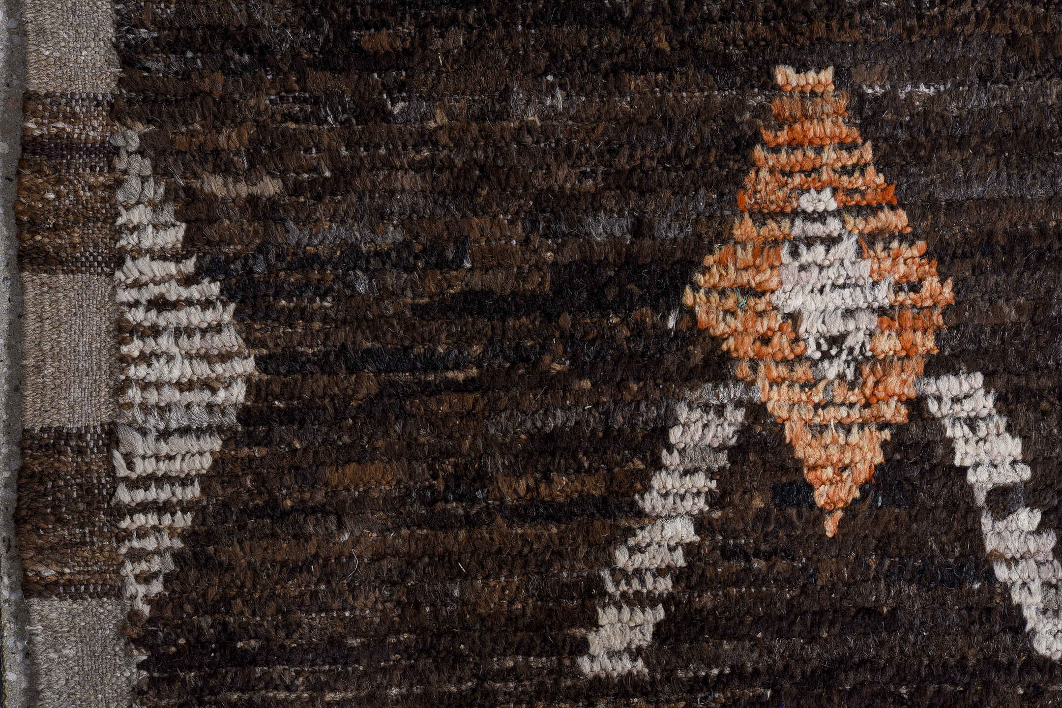 9' x 11' one-of-a-kind handmade vintage Tulu large size rug. Color palette: charcoal, ivory, cobalt, rust, taupe, gray