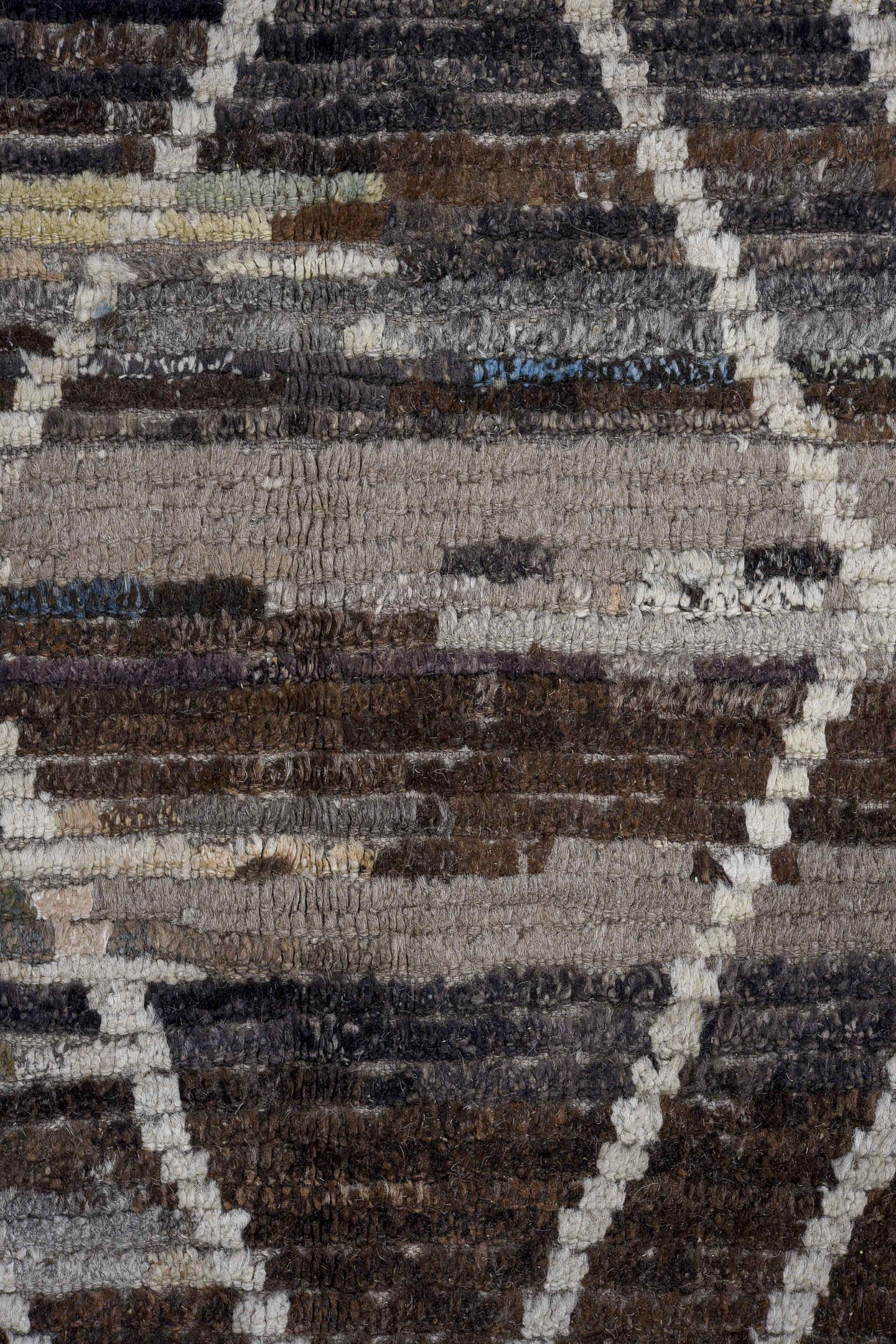 13' x 17' one-of-a-kind handmade vintage Tulu oversize rug. Color palette: taupe, ivory, charcoal, brown, slate, sky blue
