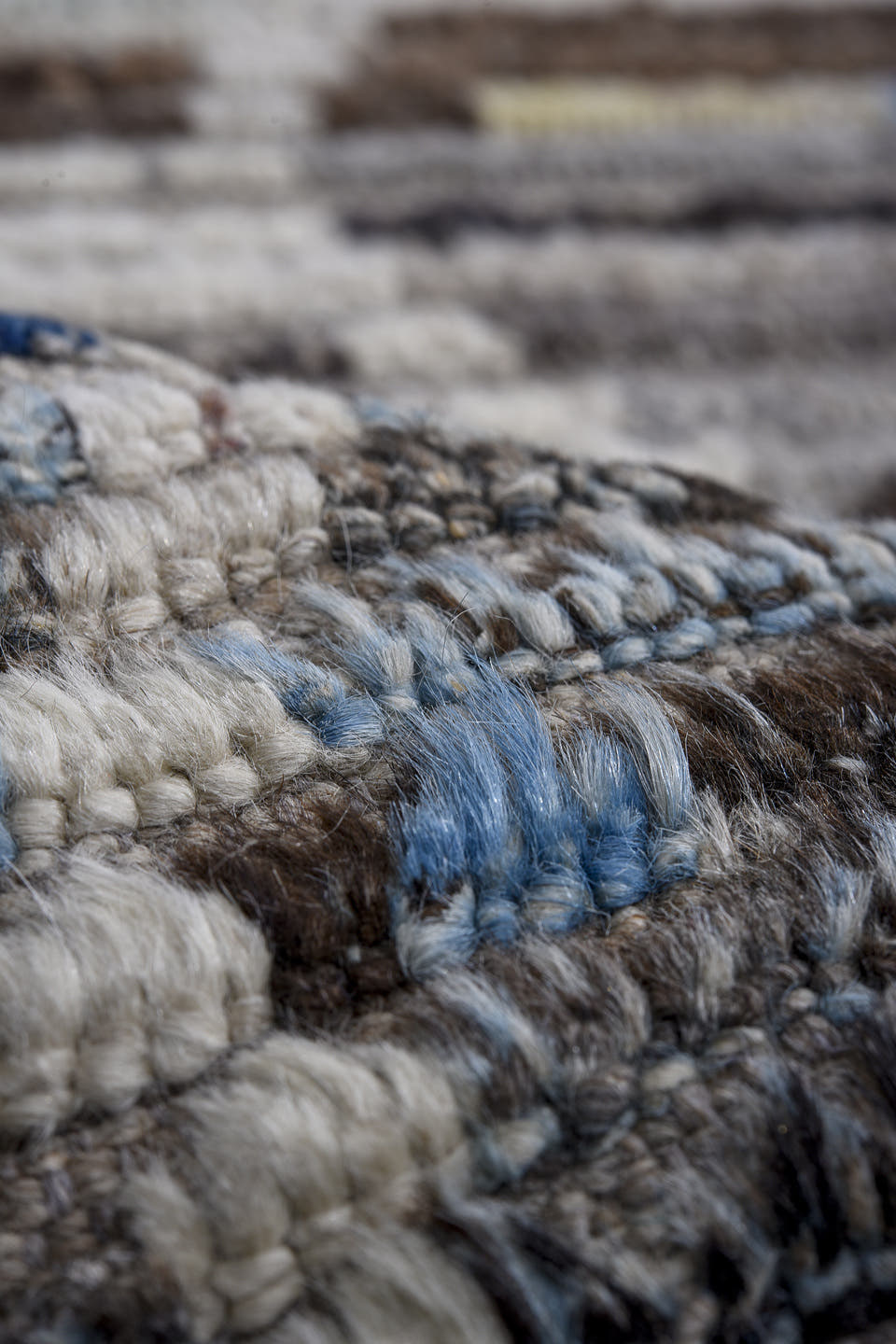 13' x 17' one-of-a-kind handmade vintage Tulu oversize rug. Color palette: taupe, ivory, charcoal, brown, slate, sky blue