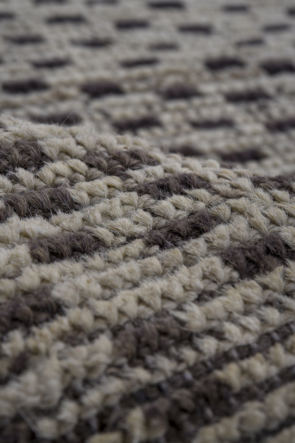 4' x 7' one-of-a-kind handmade vintage Tulu rug. Color palette: ivory, charcoal, gray, black